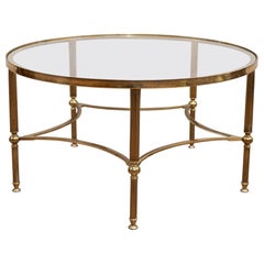 Mid Century Round Glass and Brass Coffee Table Maison Jansen