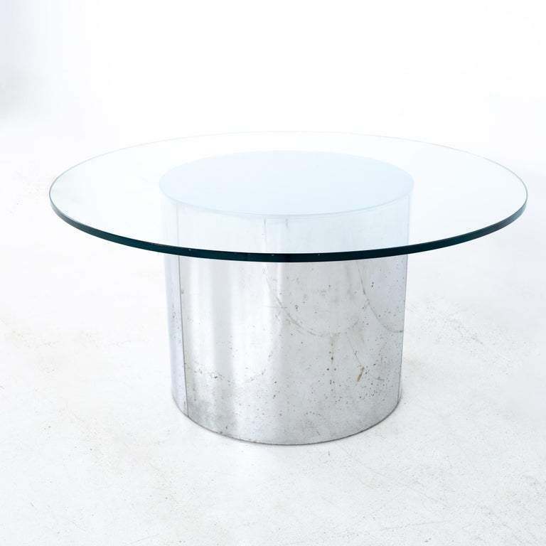 American Mid Century Round Glass and Chrome Coffee Table For Sale