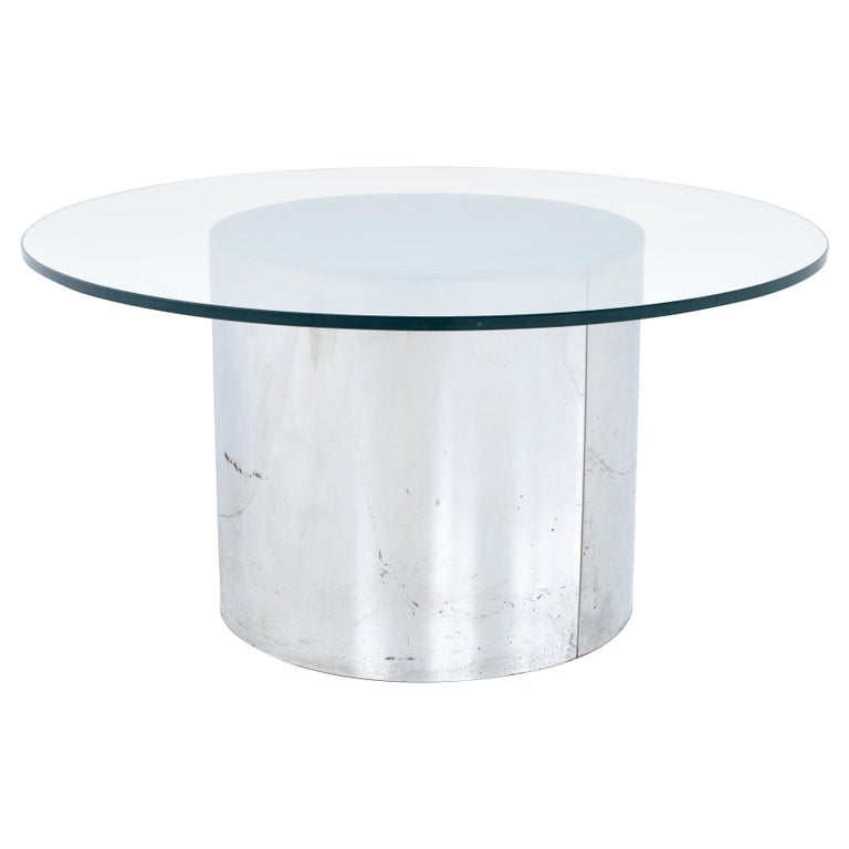 Mid Century Round Glass and Chrome Coffee Table For Sale