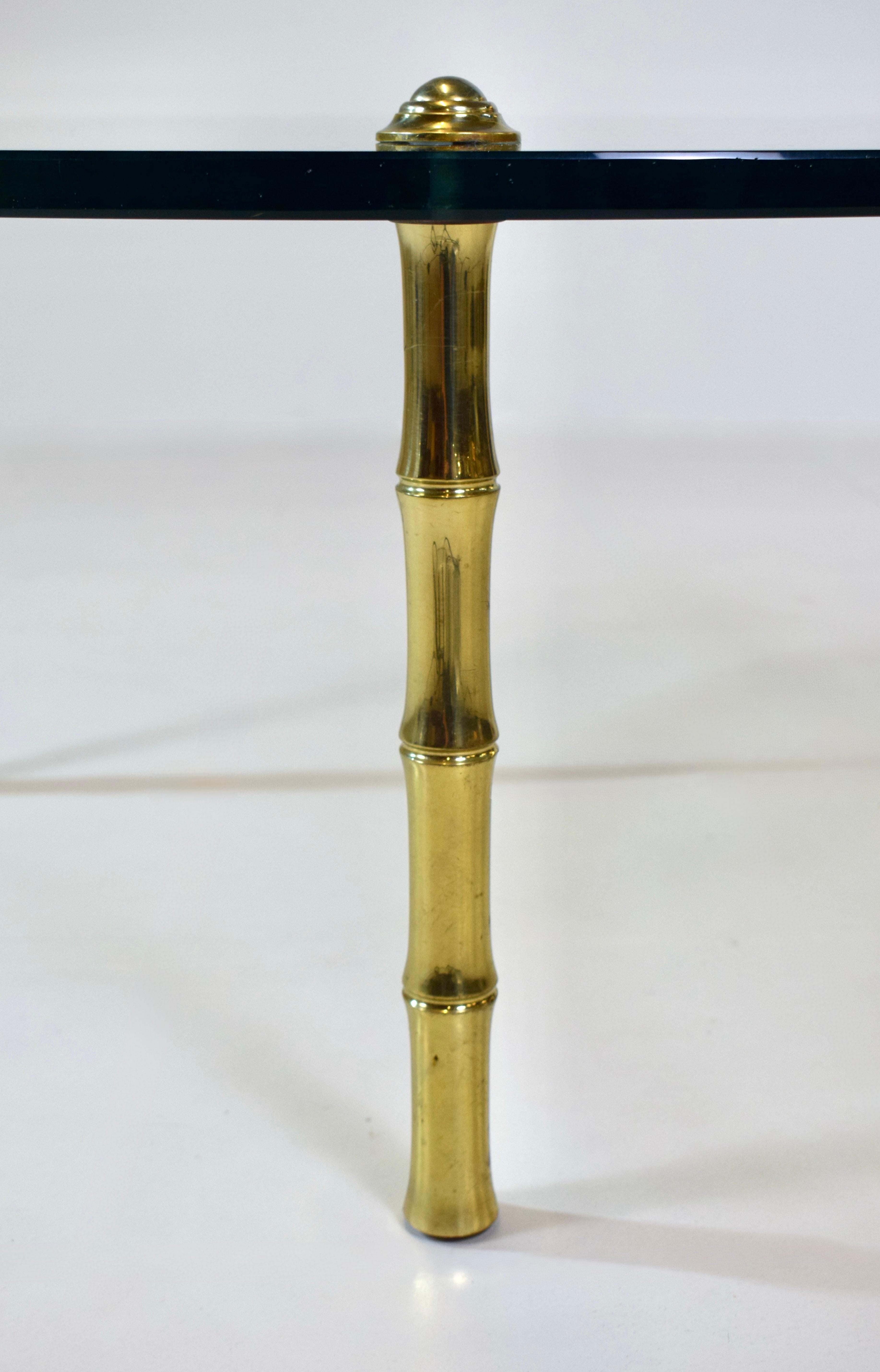 20th Century Mid-Century Round Glass, Brass Cocktail Table, Manner of Pepe Mendoza For Sale