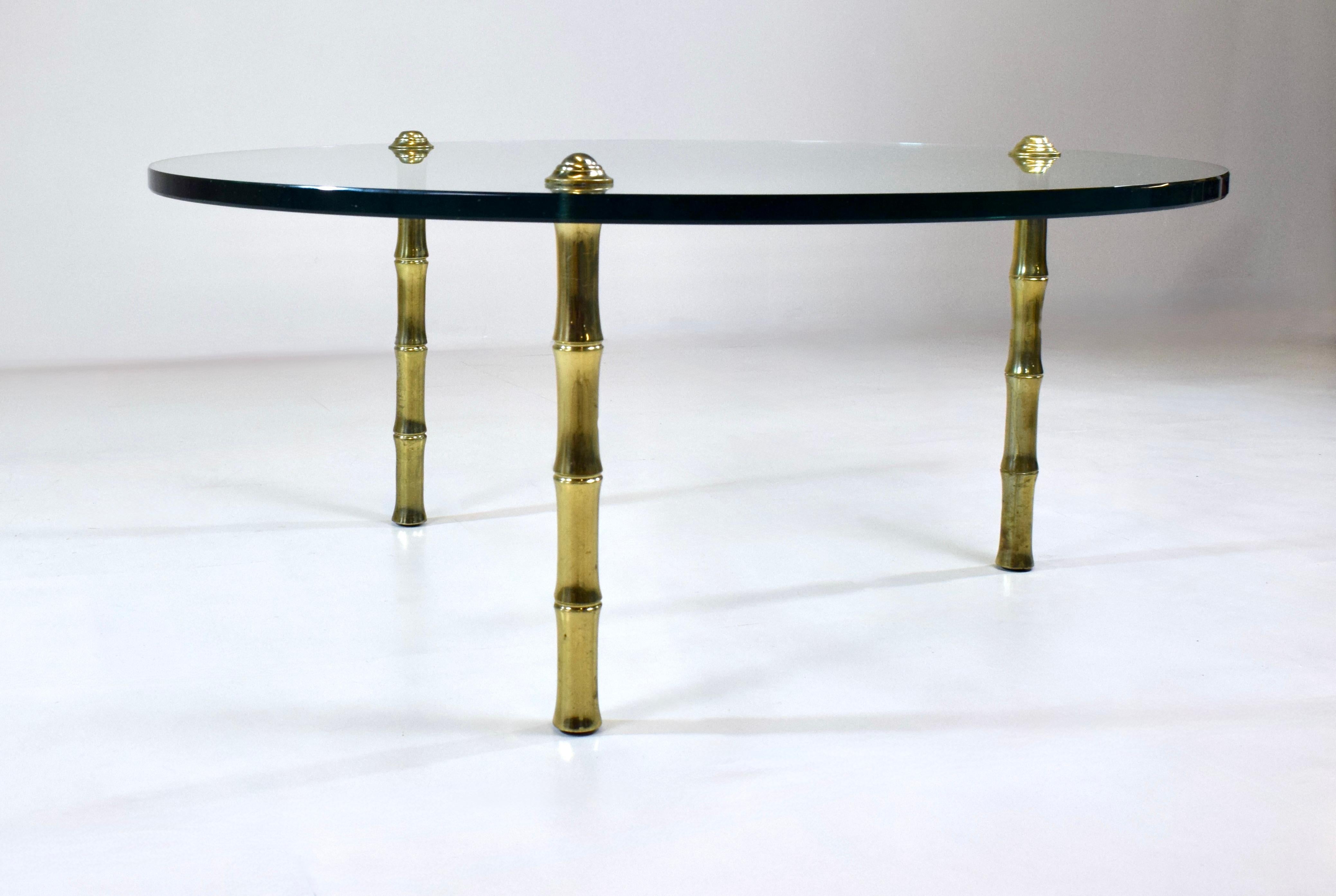 Mid-Century Round Glass, Brass Cocktail Table, Manner of Pepe Mendoza For Sale 2