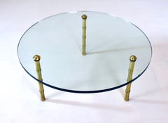 Mid-Century Round Glass, Brass Cocktail Table, Manner of Pepe Mendoza