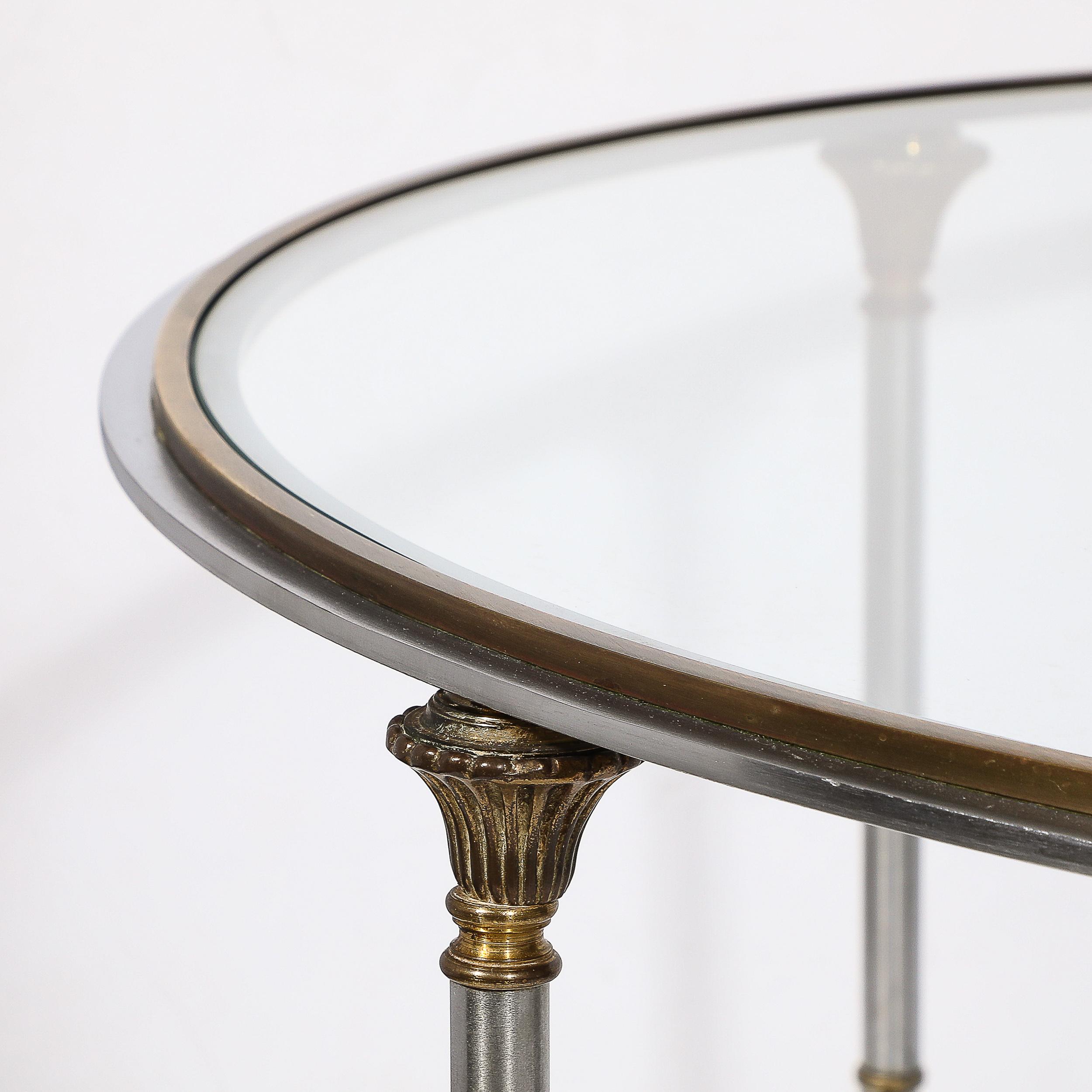 Mid-Century Round Glass, Brass & Steel Cocktail Table, Manner of Maison Jansen For Sale 7