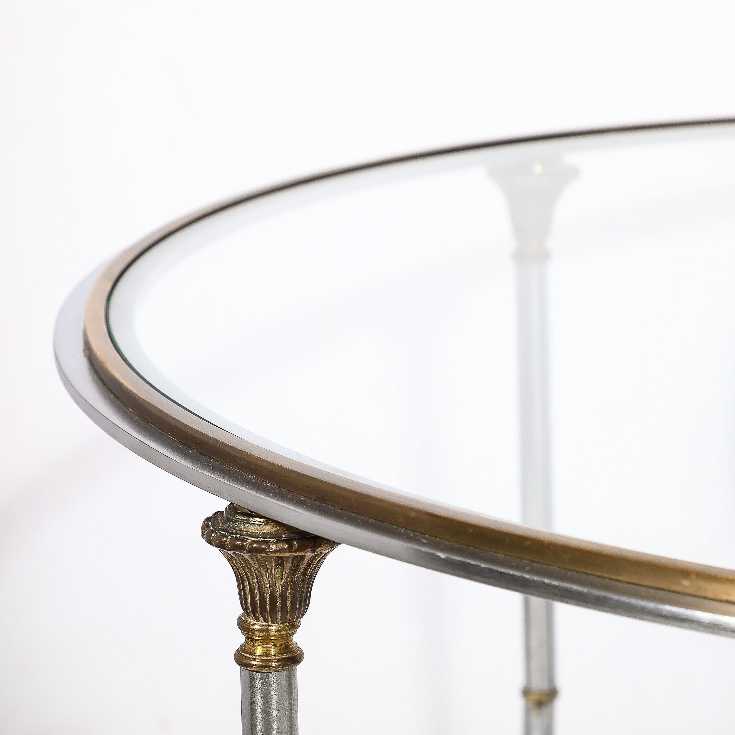 Mid-Century Round Glass, Brass & Steel Cocktail Table, Manner of Maison Jansen For Sale 9