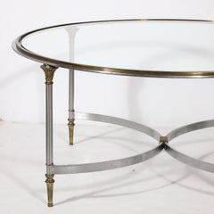 Mid-Century Round Glass, Brass & Steel Cocktail Table, Manner of Maison Jansen