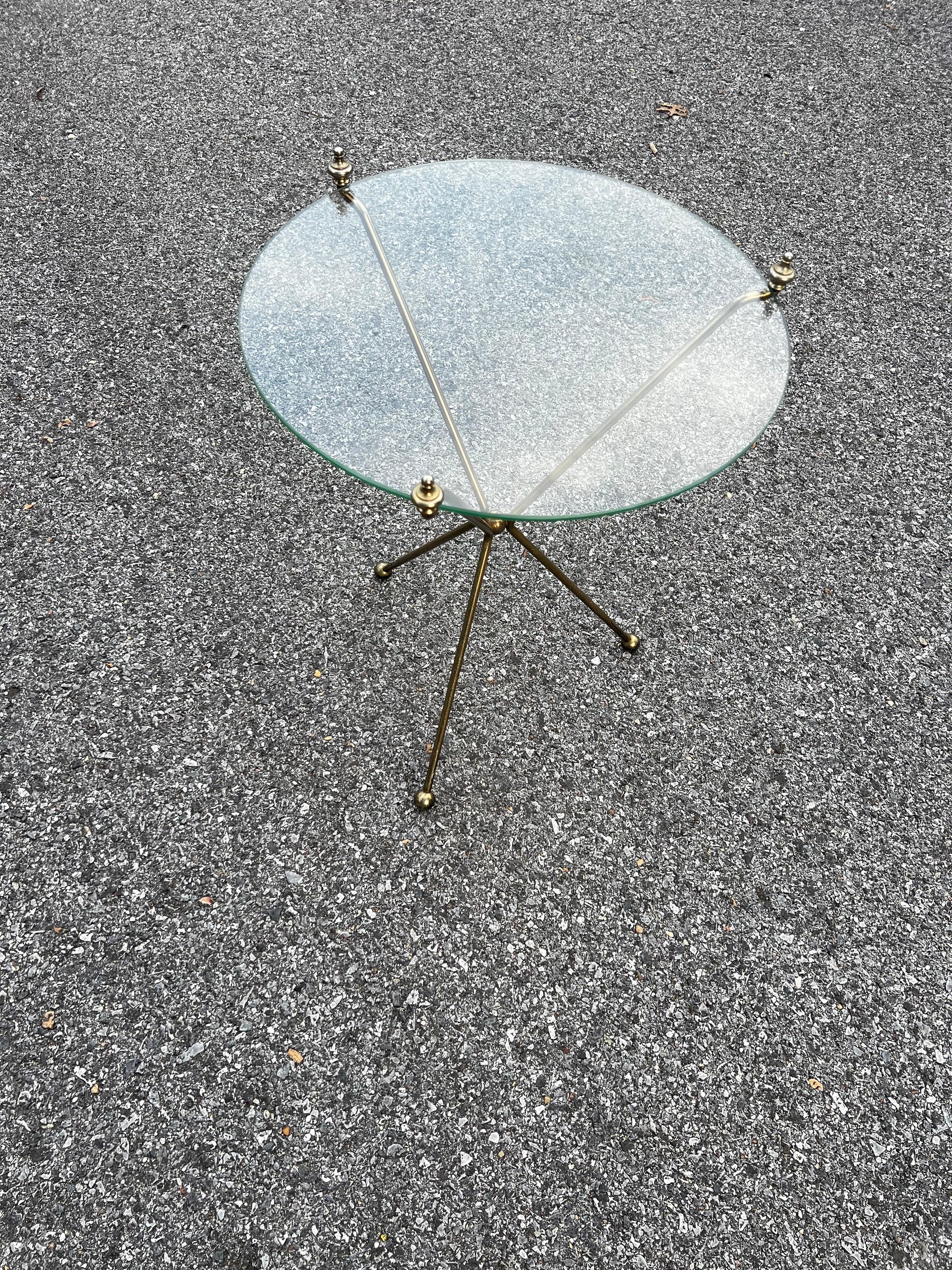 Brass Mid-Century Round Glass Side Table Attributed to Maison Jensen   For Sale