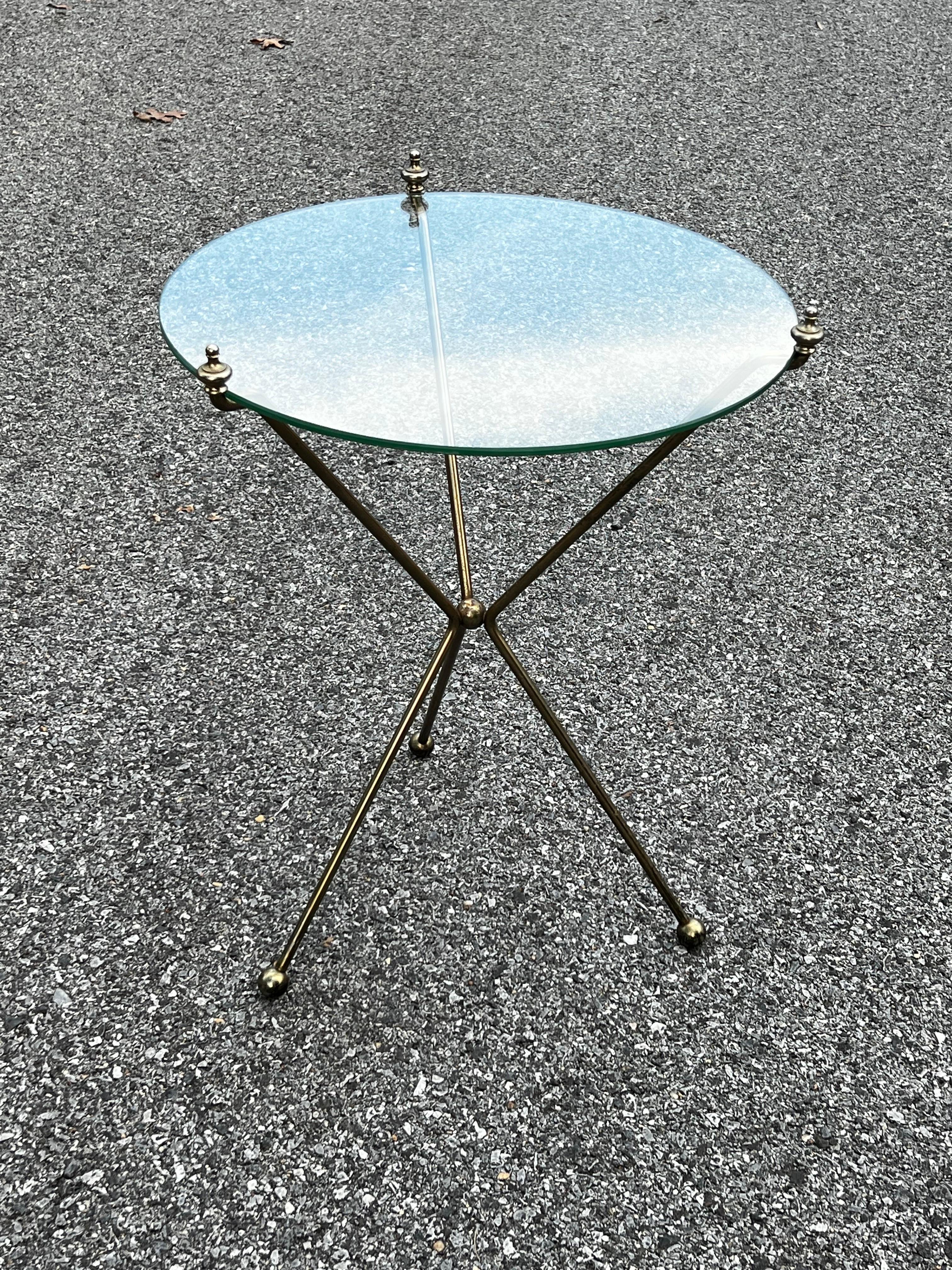 Mid-Century Round Glass Side Table Attributed to Maison Jensen 1