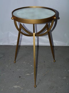 Mid-Century Round Gold Toned Mirrored Top Spider Leg Metal Base Table