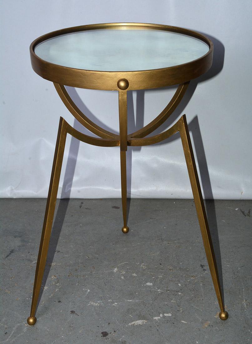 Art Deco Mid-Century Round Gold Toned Mirrored Top Spider Leg Metal Base Table