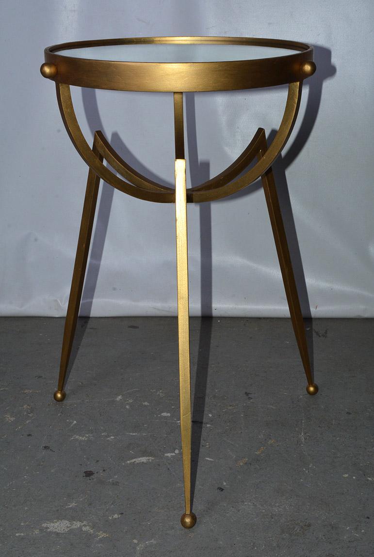 Gilt Mid-Century Round Gold Toned Mirrored Top Spider Leg Metal Base Table