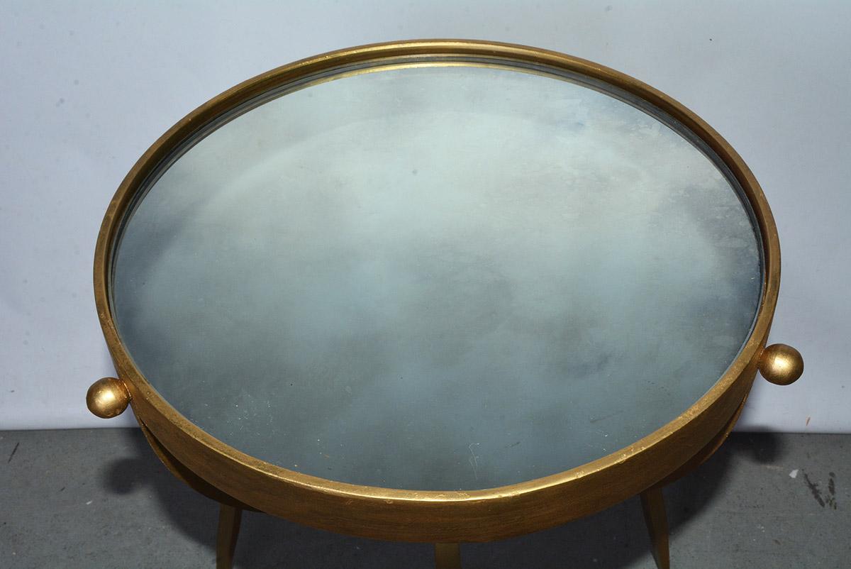 Mid-20th Century Mid-Century Round Gold Toned Mirrored Top Spider Leg Metal Base Table