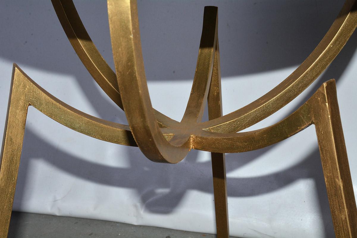 Mid-Century Round Gold Toned Mirrored Top Spider Leg Metal Base Table 1
