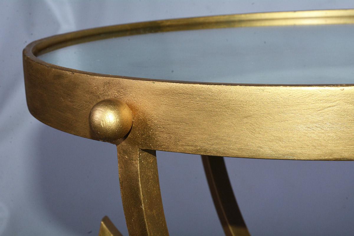 Mid-Century Round Gold Toned Mirrored Top Spider Leg Metal Base Table 2