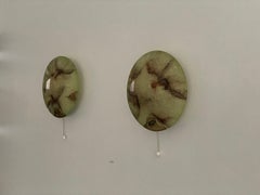 Mid-century Round Green Glass & Brass Pair of Sconces, 1950s, Germany