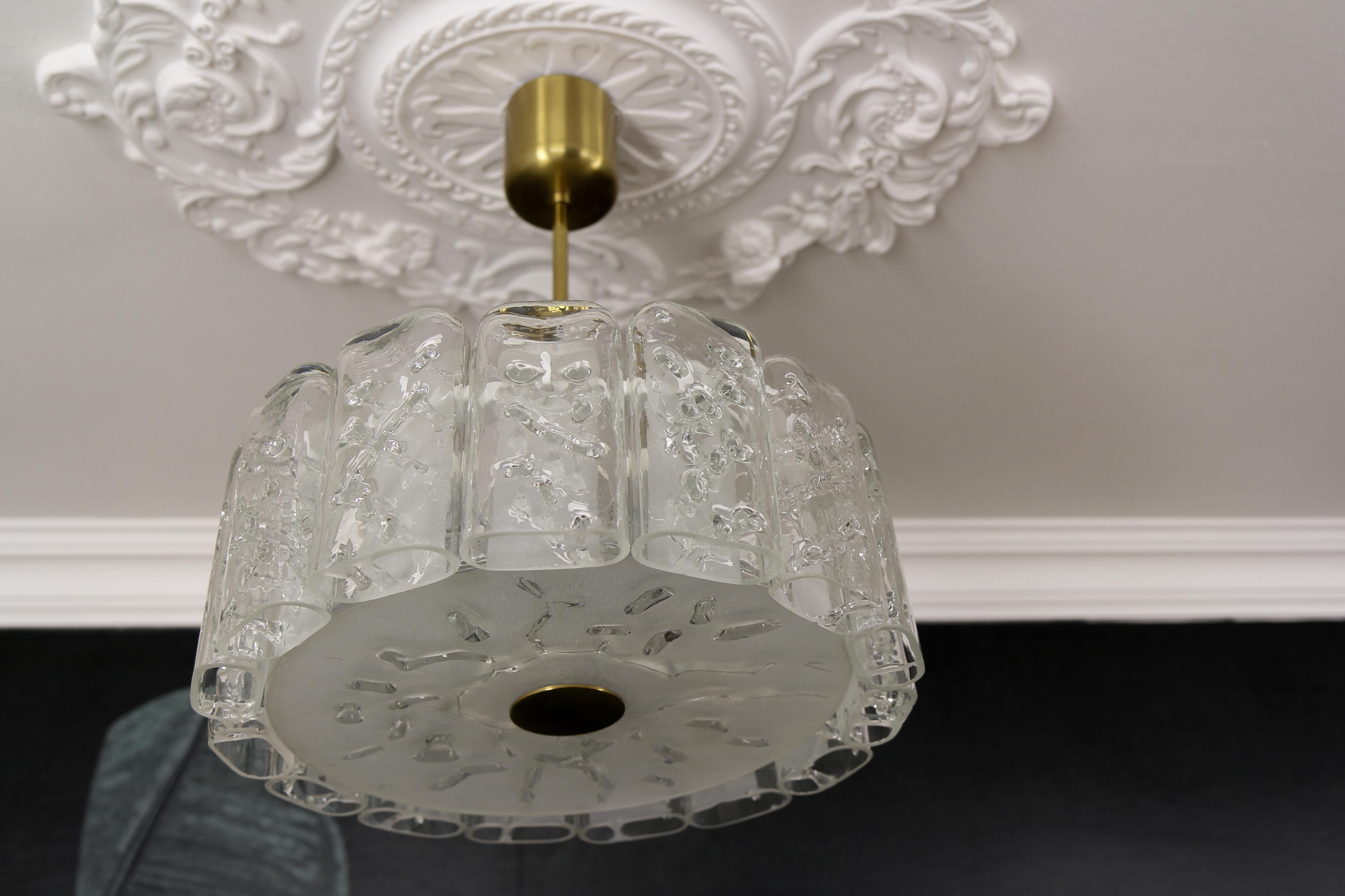 Mid-Century Round Ice Glass Chandelier by Doria, ca. 1970s For Sale 2