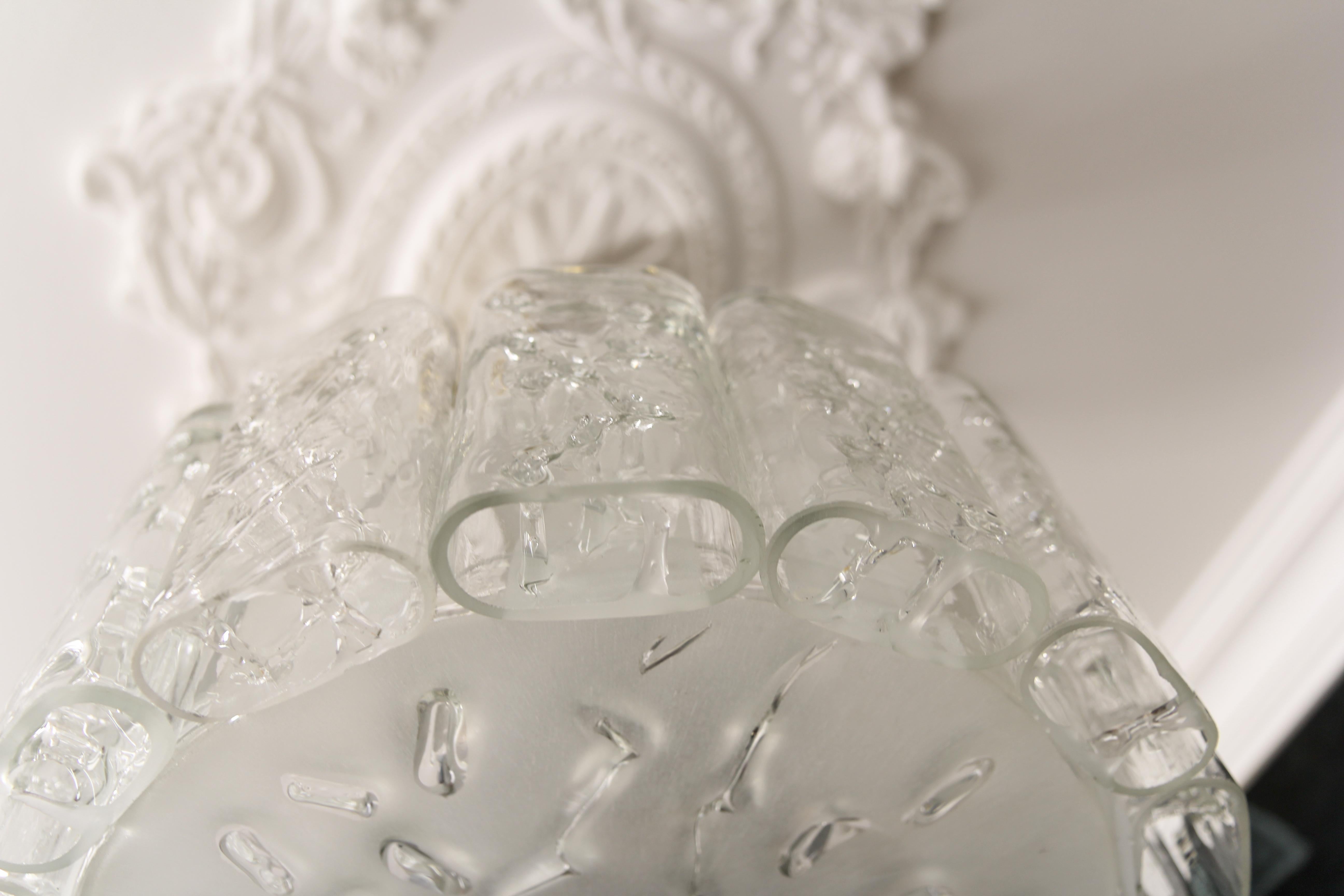 Mid-Century Round Ice Glass Chandelier by Doria, ca. 1970s For Sale 3