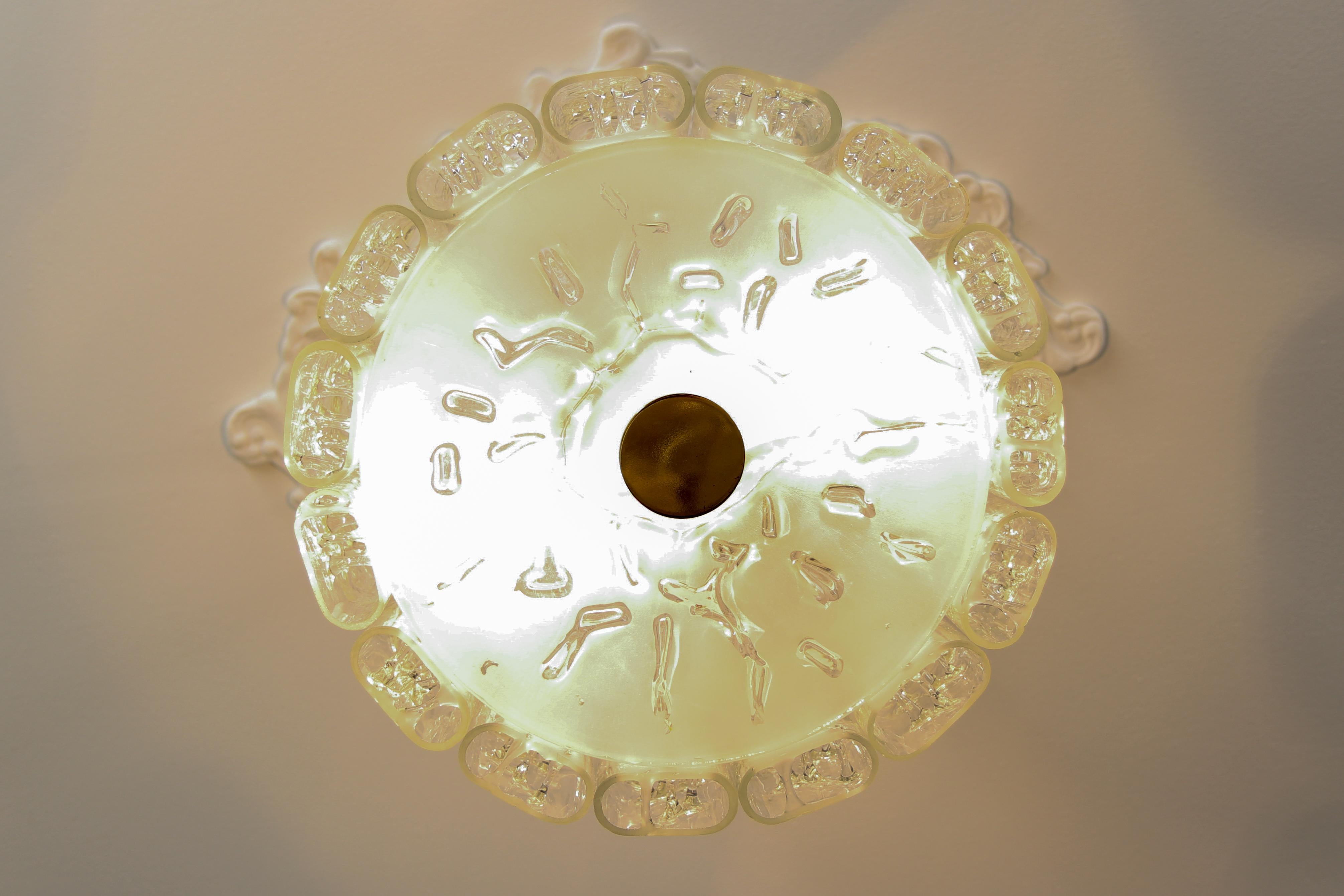 Mid-Century Round Ice Glass Chandelier by Doria, ca. 1970s For Sale 5