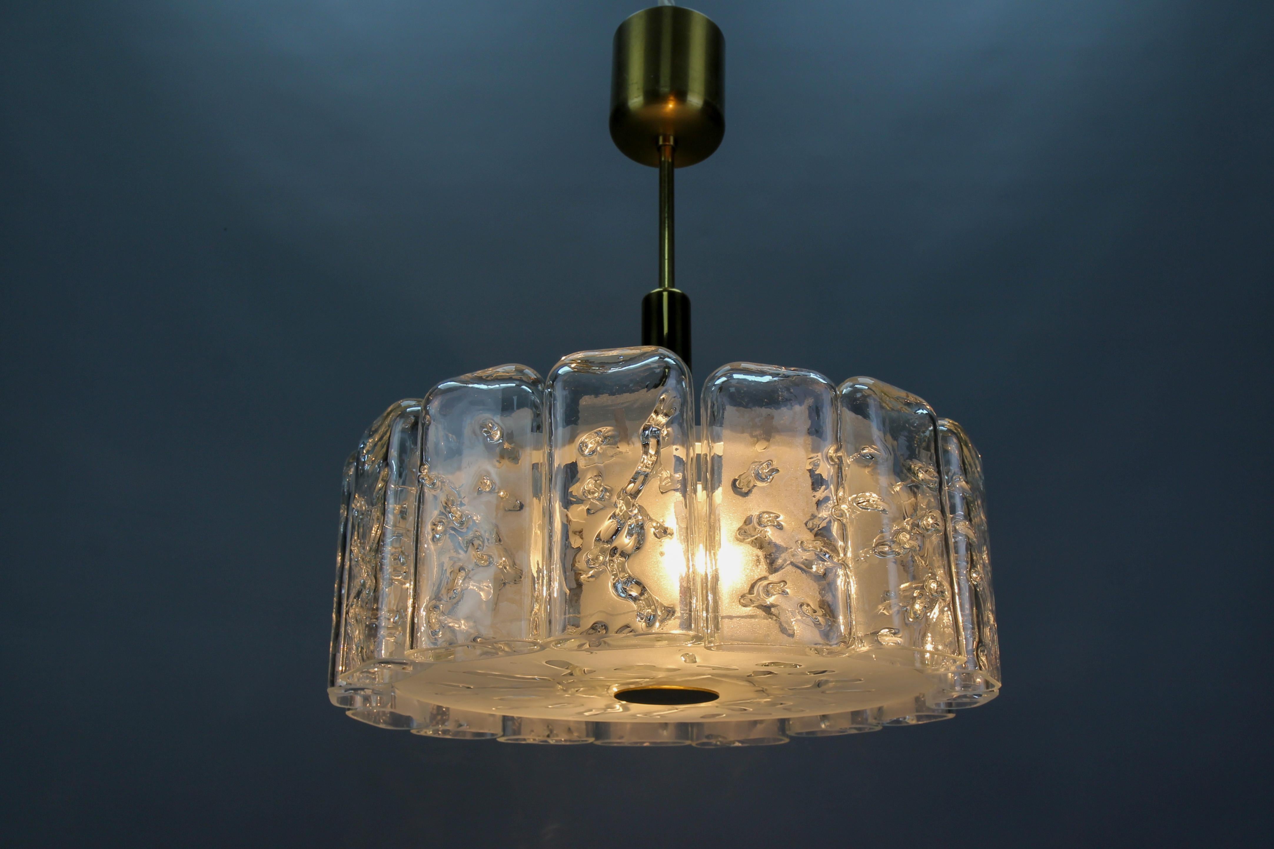 Mid-Century Round Ice Glass Chandelier by Doria, ca. 1970s For Sale 9