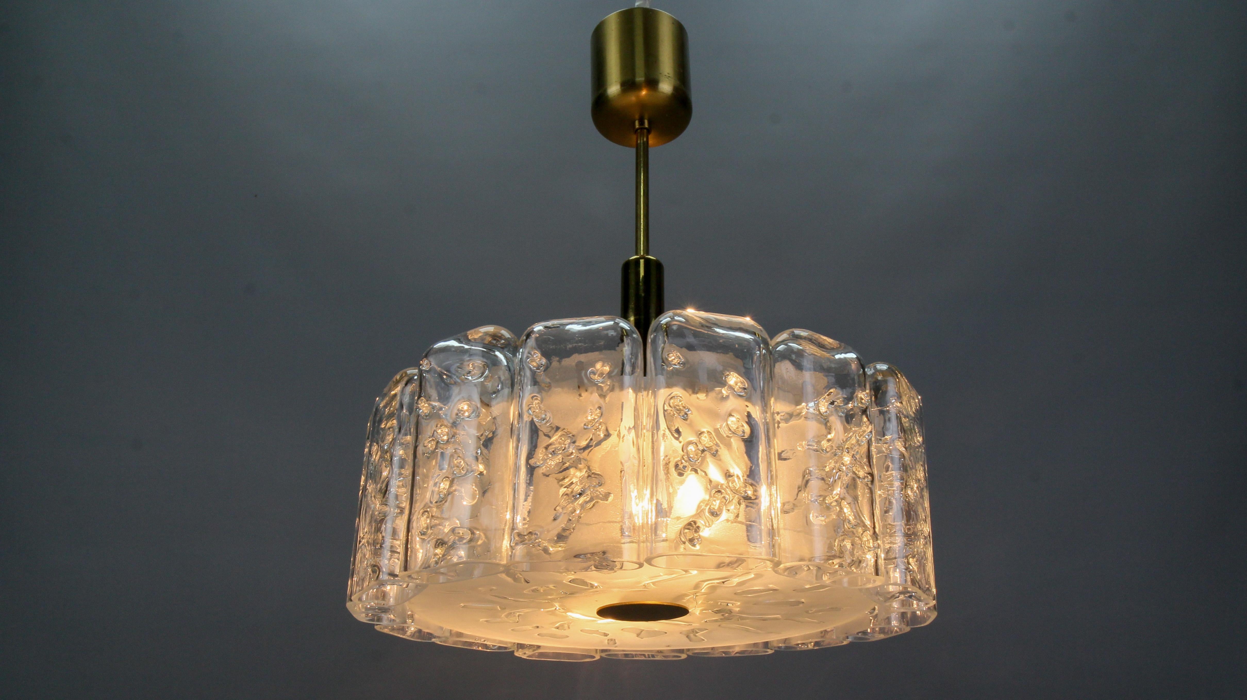 Mid-Century Round Ice Glass Chandelier by Doria, ca. 1970s For Sale 10