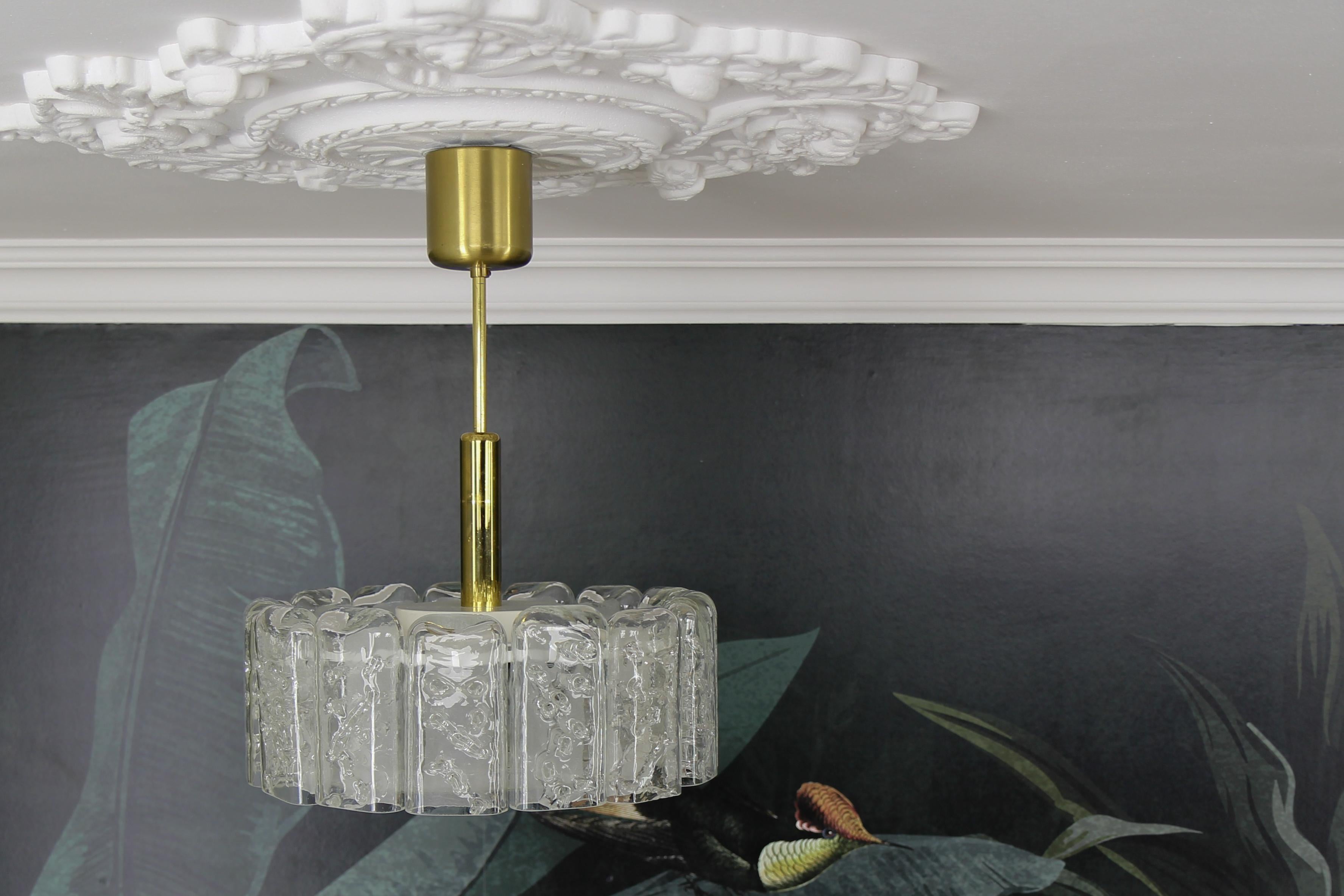 Metal Mid-Century Round Ice Glass Chandelier by Doria, ca. 1970s For Sale