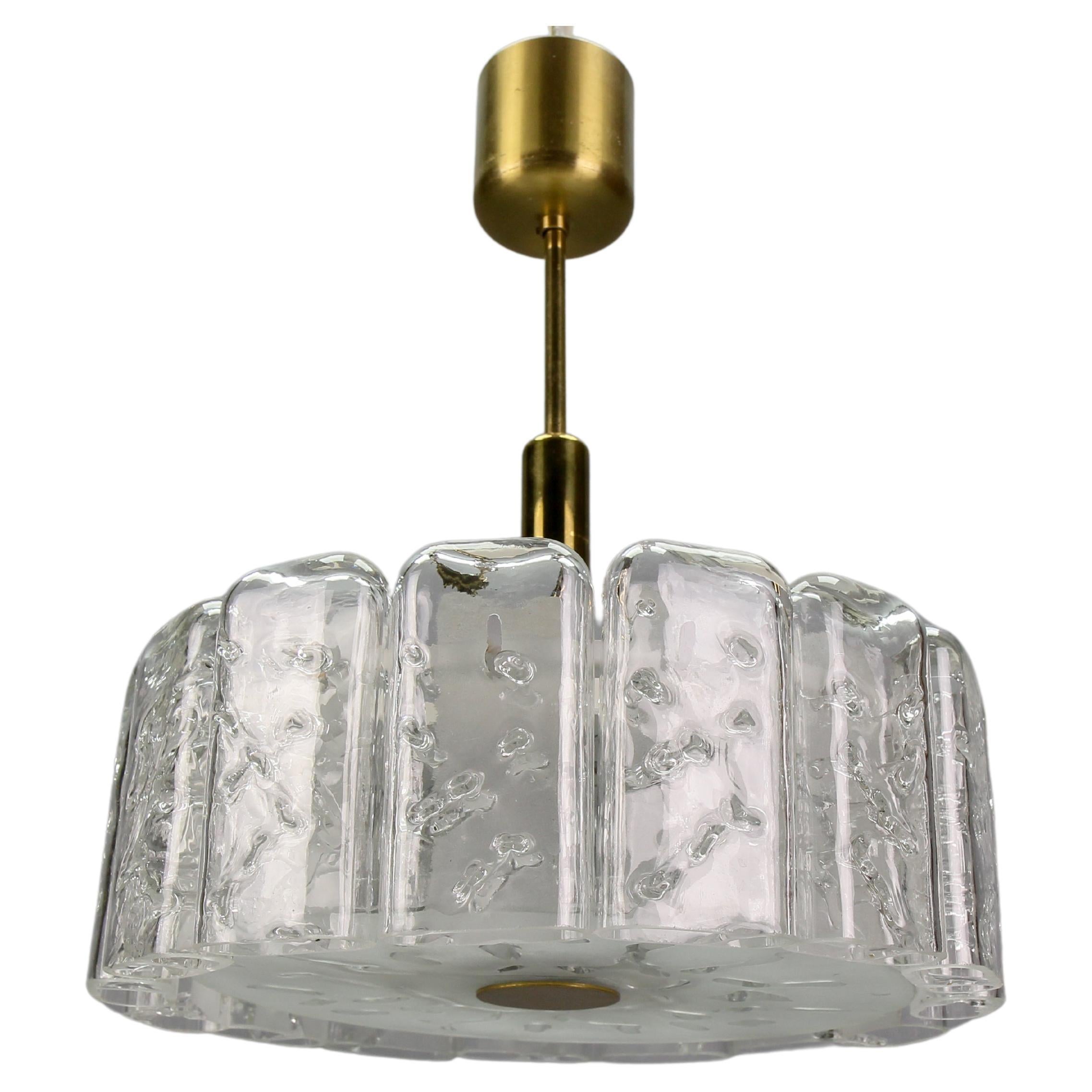 Mid-Century Round Ice Glass Chandelier by Doria, ca. 1970s For Sale