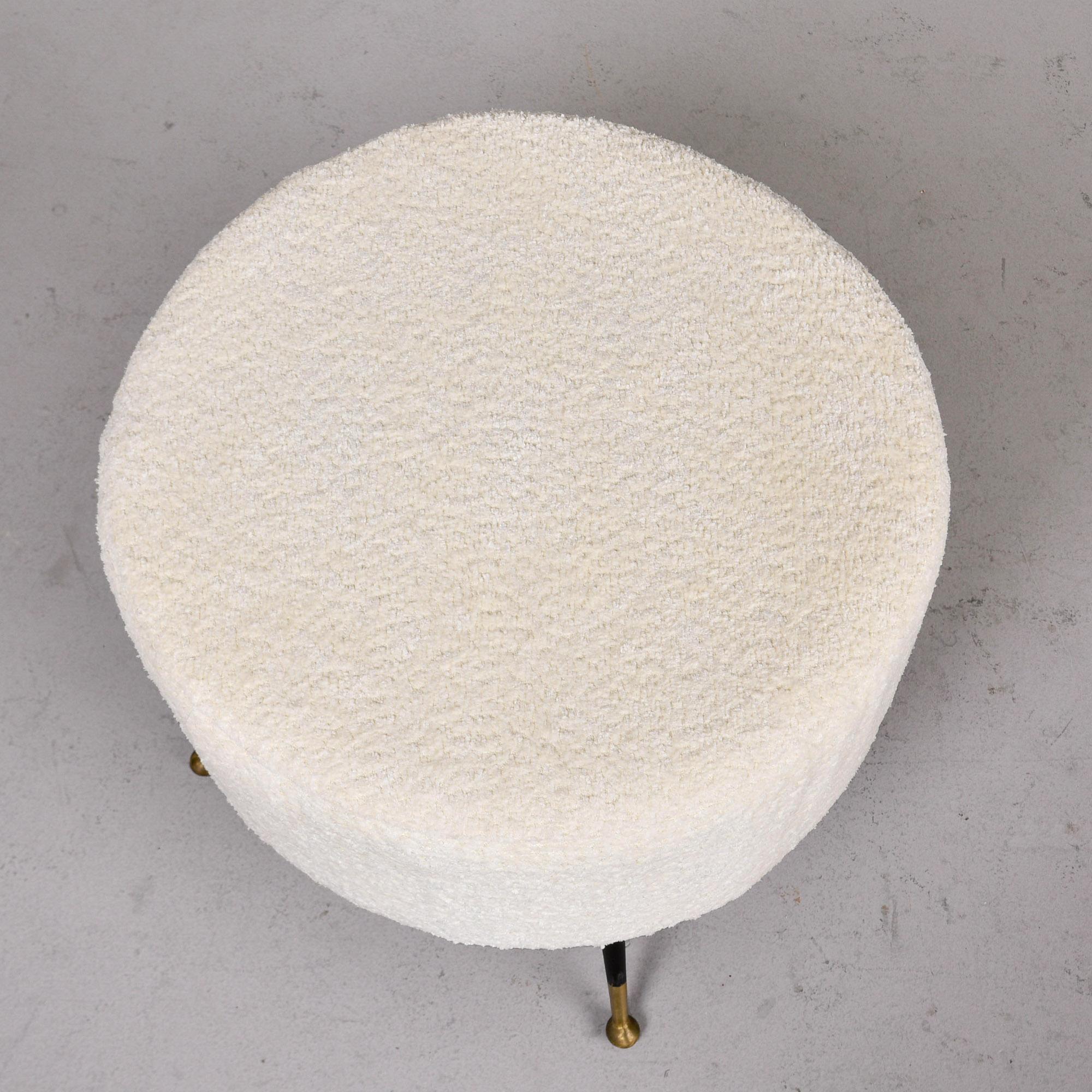 Mid Century Round Italian Stool with Metal Legs and Brass Feet For Sale 7
