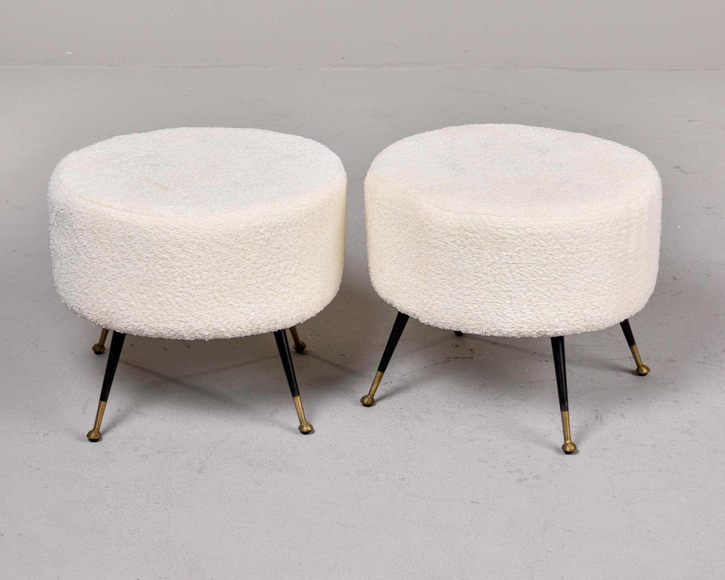 Mid Century Round Italian Stool with Metal Legs and Brass Feet In Good Condition For Sale In Troy, MI