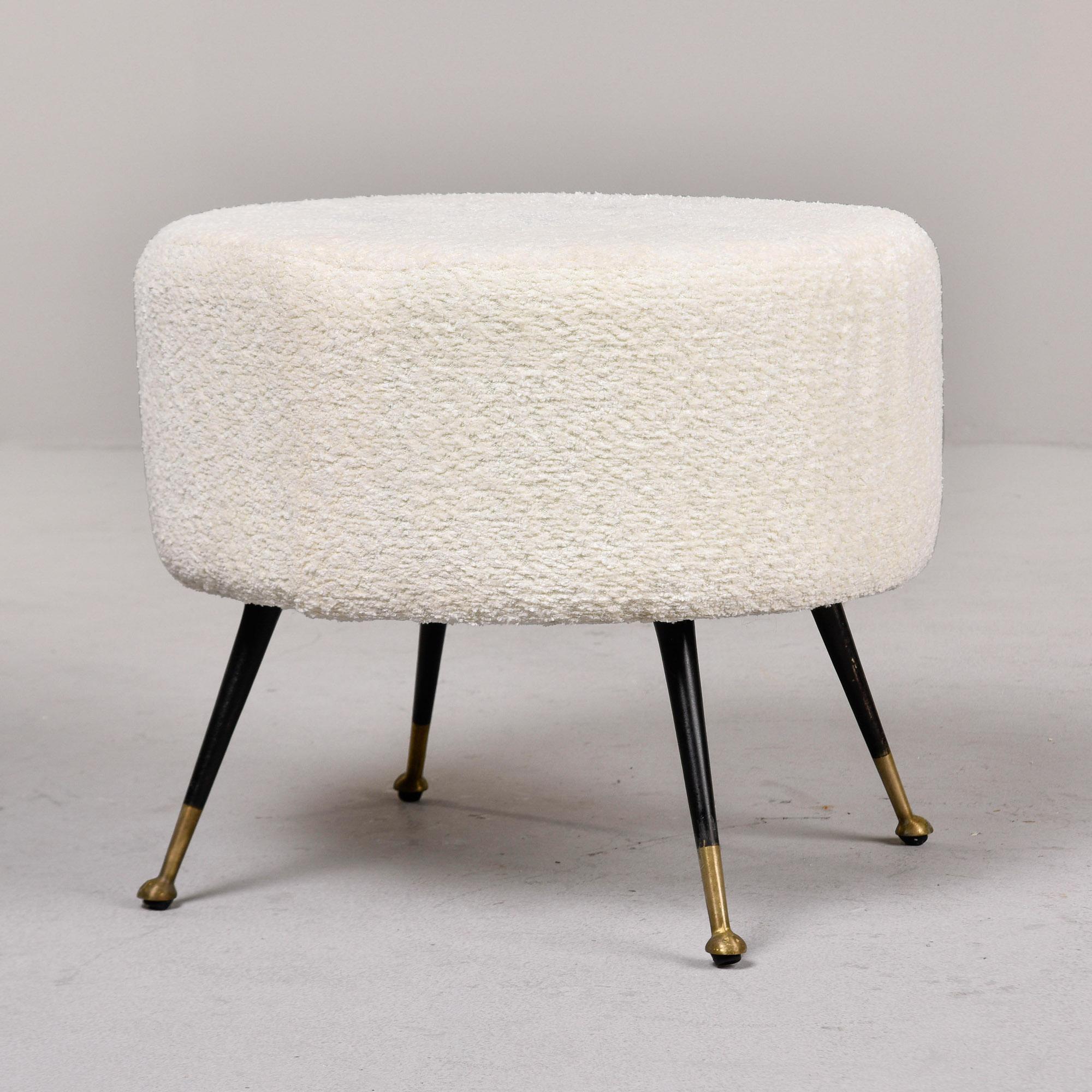 20th Century Mid Century Round Italian Stool with Metal Legs and Brass Feet For Sale