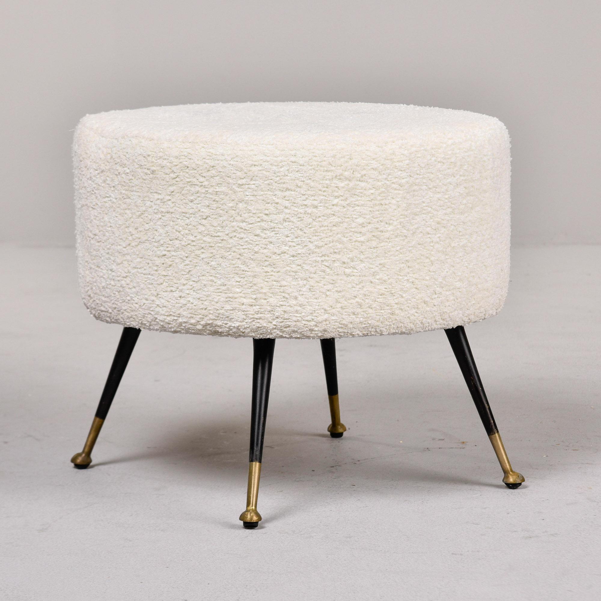 Mid Century Round Italian Stool with Metal Legs and Brass Feet For Sale 1