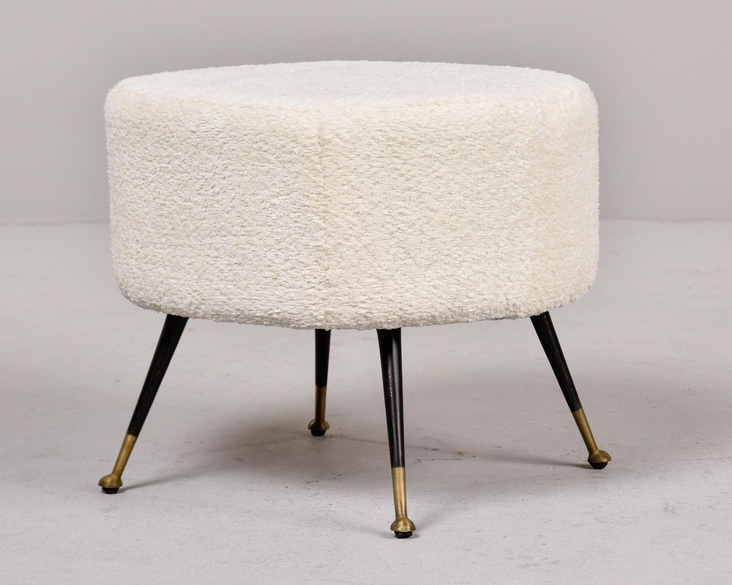 Mid Century Round Italian Stool with Metal Legs and Brass Feet For Sale 3