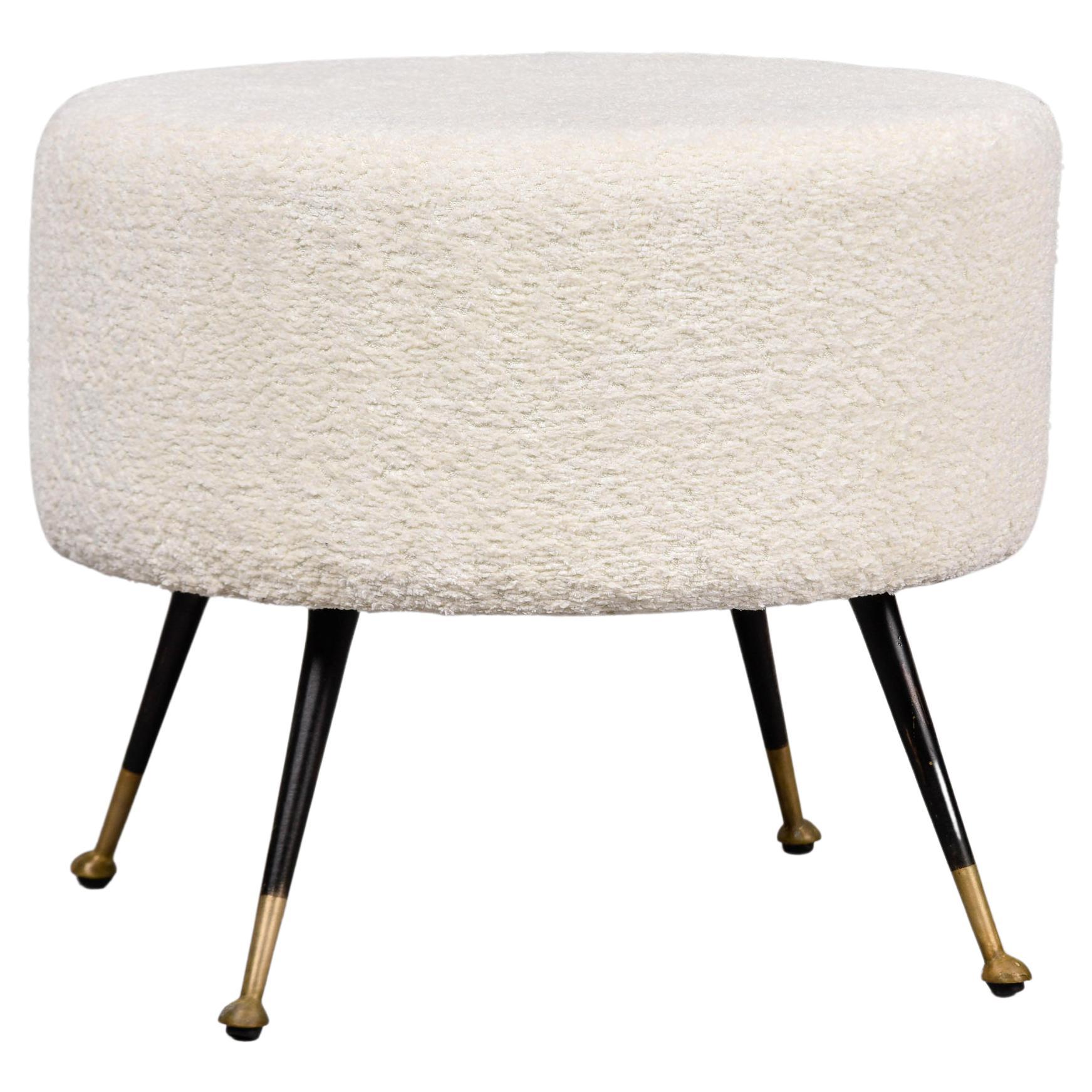Mid Century Round Italian Stool with Metal Legs and Brass Feet