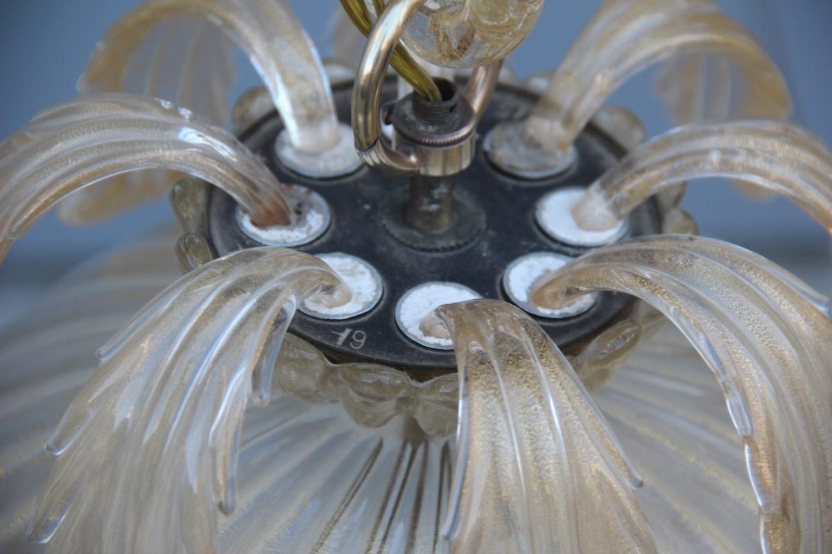 Midcentury Round Lantern Archimede Seguso Gold Murano Glass Leaves Brass Part 6