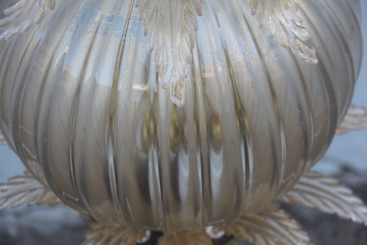 Midcentury Round Lantern Archimede Seguso Gold Murano Glass Leaves Brass Part 10
