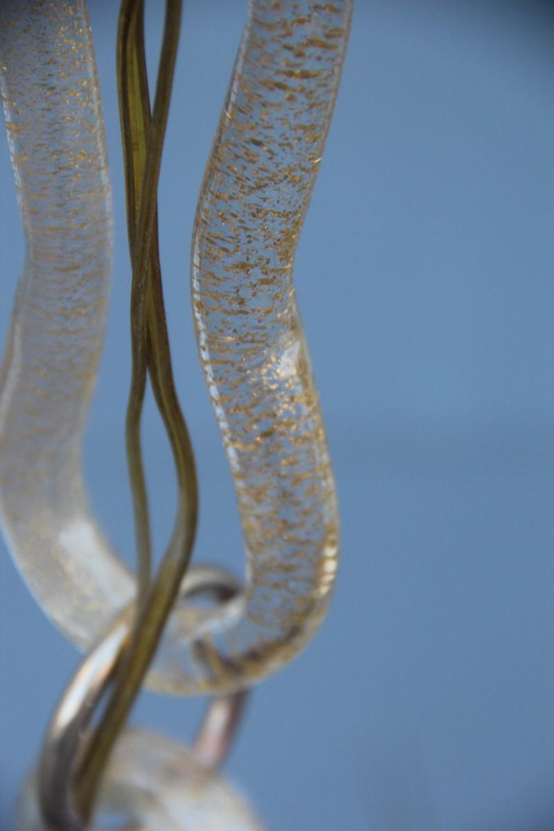 Midcentury Round Lantern Archimede Seguso Gold Murano Glass Leaves Brass Part 13