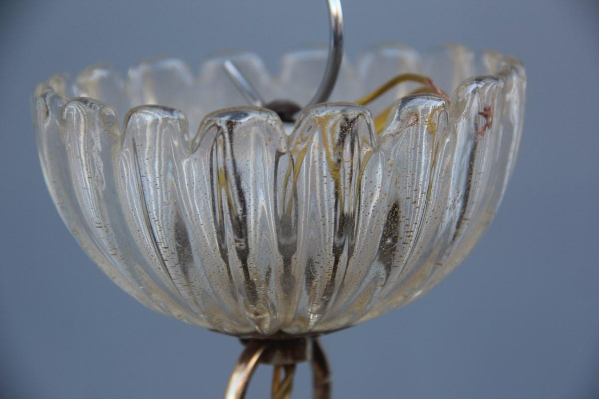 Midcentury Round Lantern Archimede Seguso Gold Murano Glass Leaves Brass Part 14