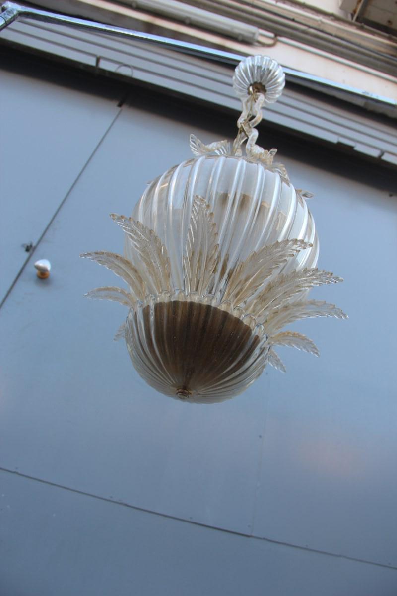 Mid-20th Century Midcentury Round Lantern Archimede Seguso Gold Murano Glass Leaves Brass Part