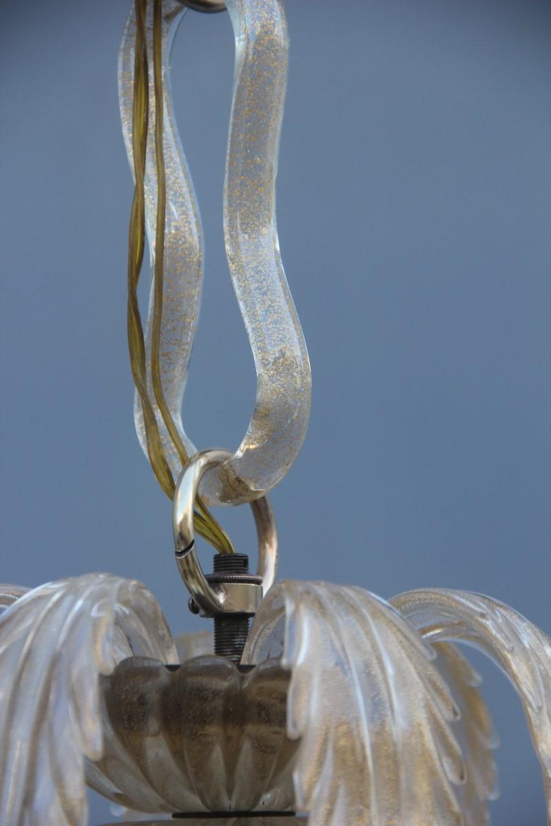 Midcentury Round Lantern Archimede Seguso Gold Murano Glass Leaves Brass Part 3