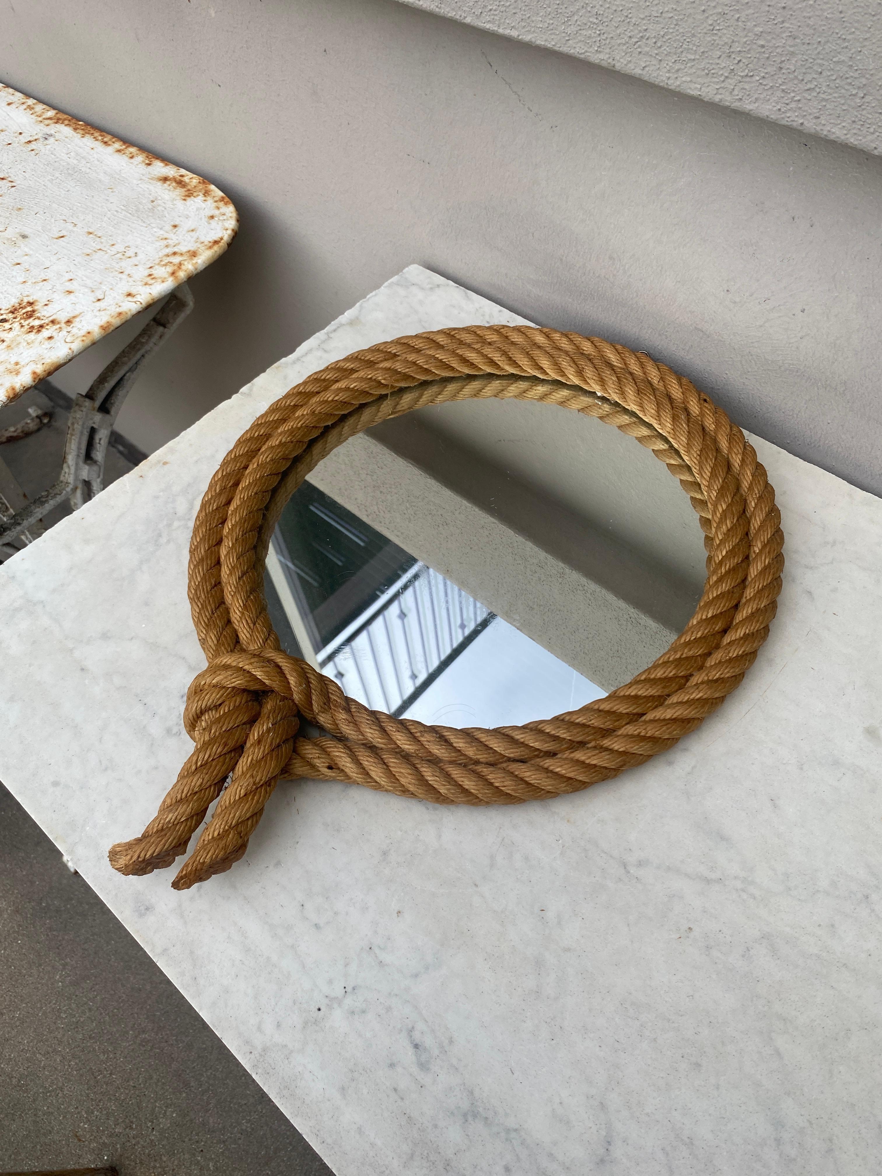 Mid-Century Modern Mid-Century Round Lariat Rope Mirror Adrien Audoux & Frida Minet