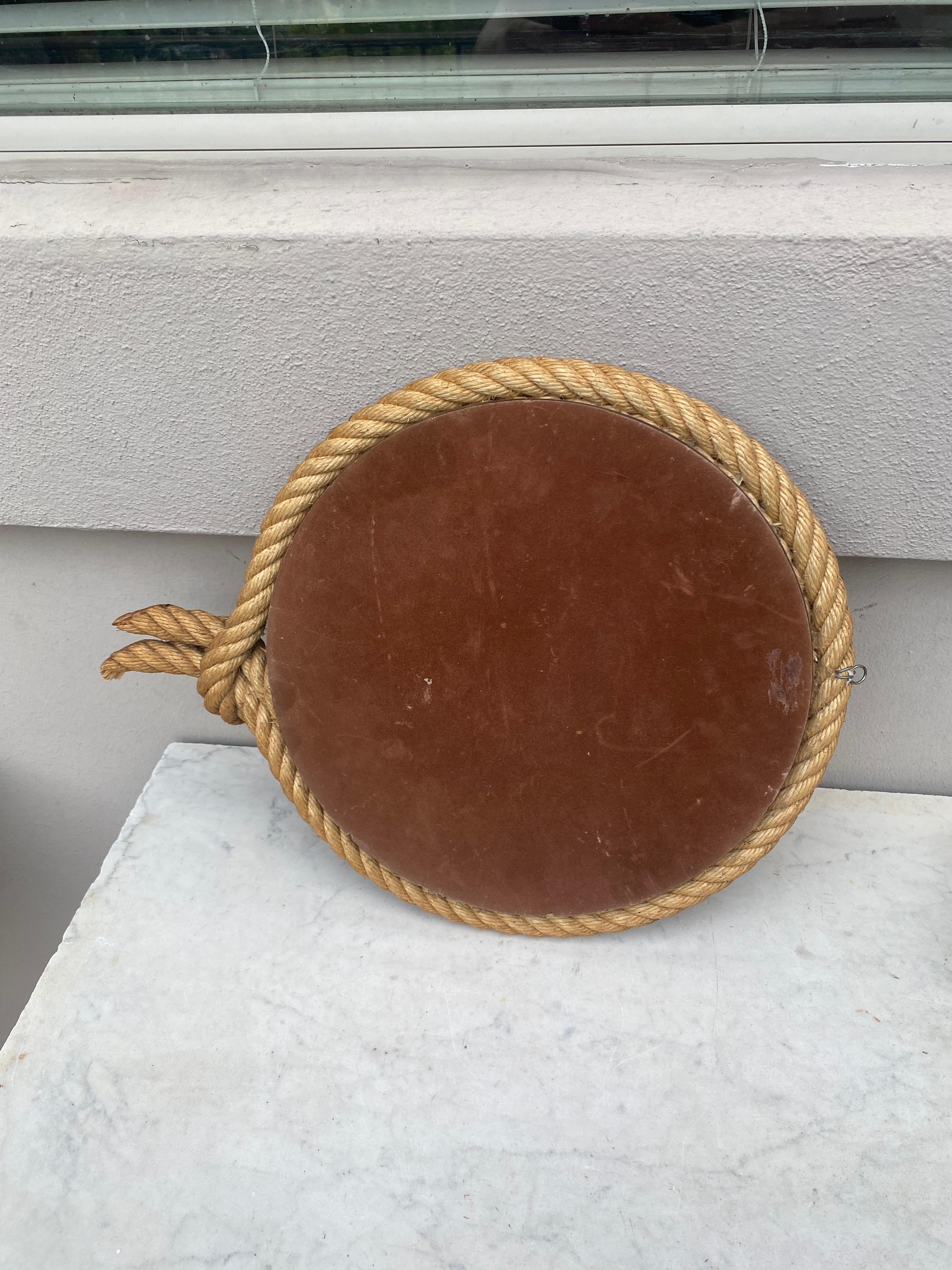 French Mid-Century Round Lariat Rope Mirror Adrien Audoux & Frida Minet