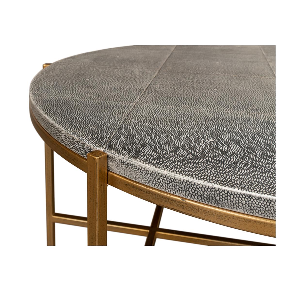 Asian Mid Century Round Leather Cocktail Table For Sale