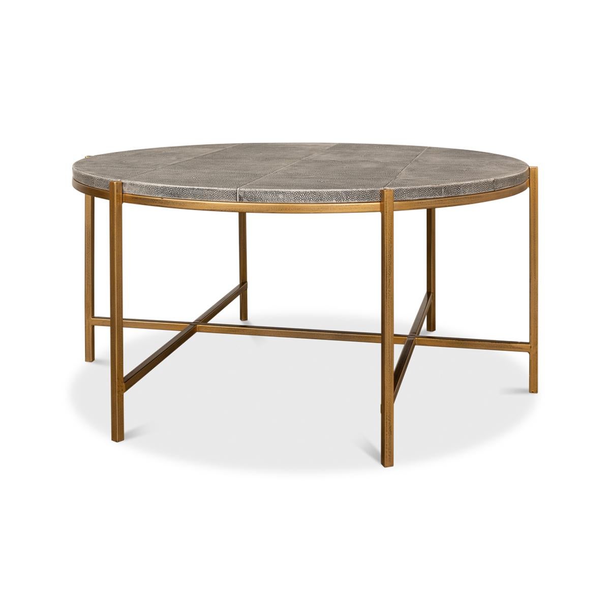 Metal Mid Century Round Leather Cocktail Table For Sale