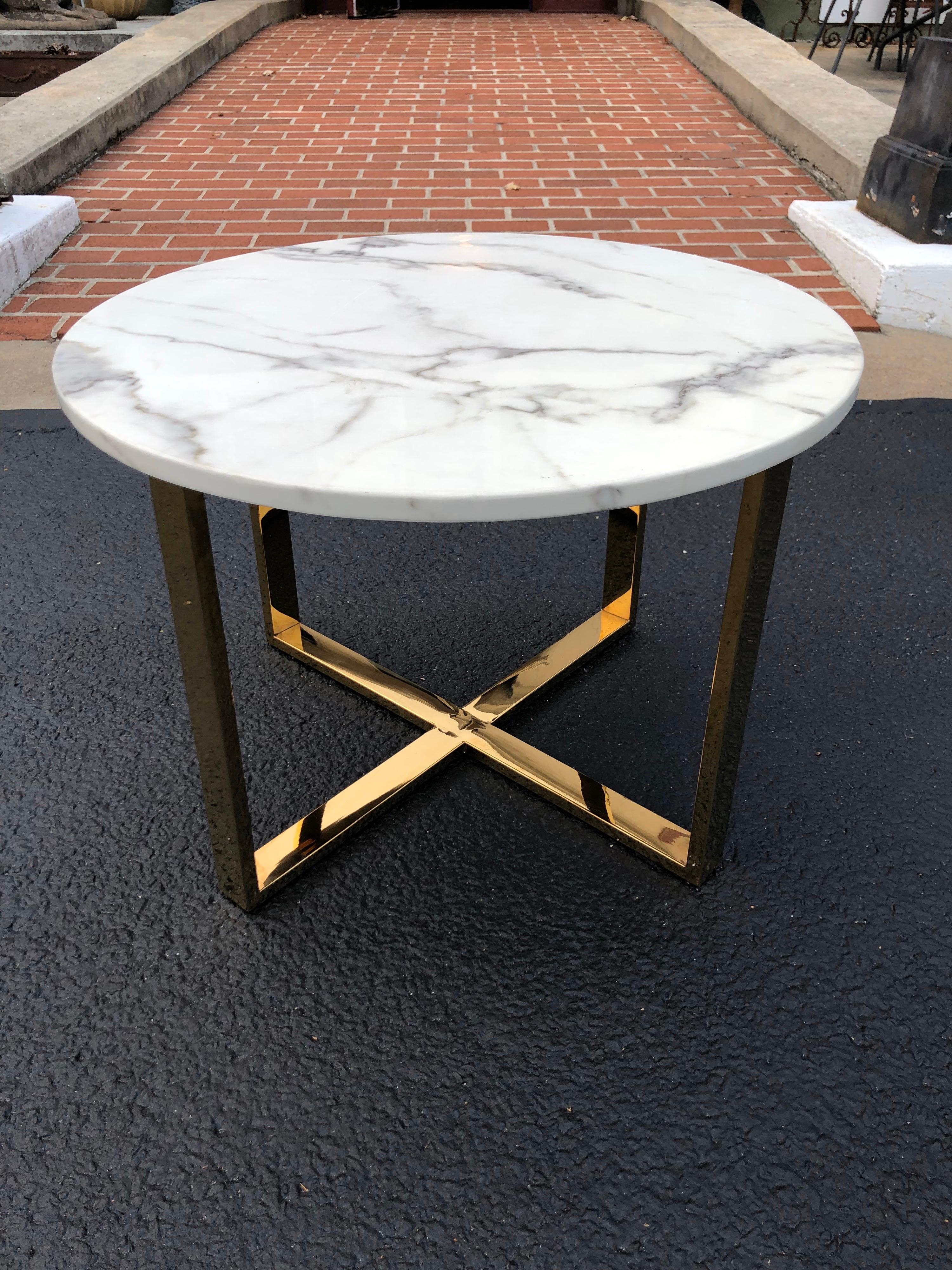 Mid Century Round Marble and Brass Table 6