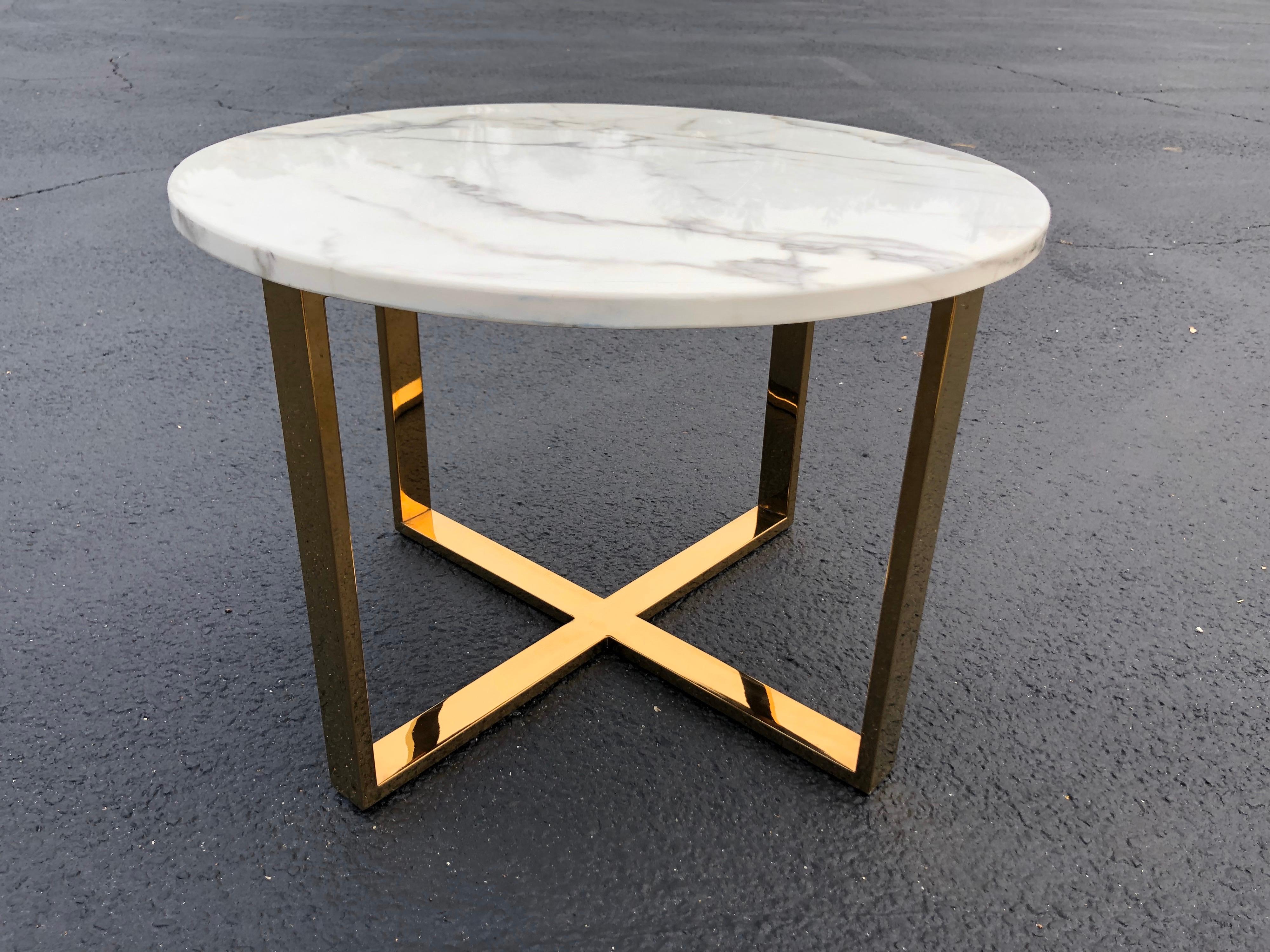 Mid Century Round Marble and Brass Table 7