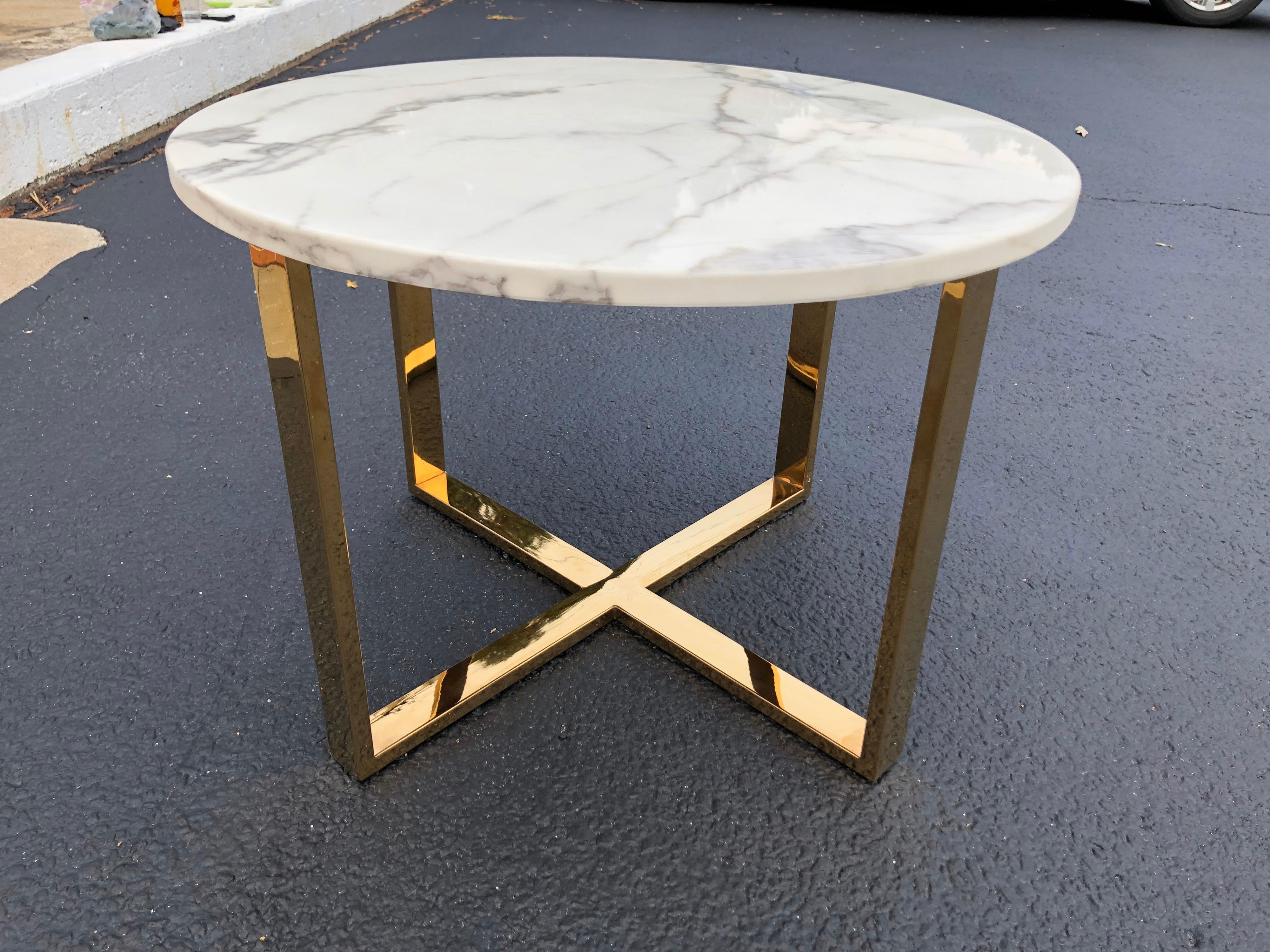 Mid Century Round Marble and Brass Table 8