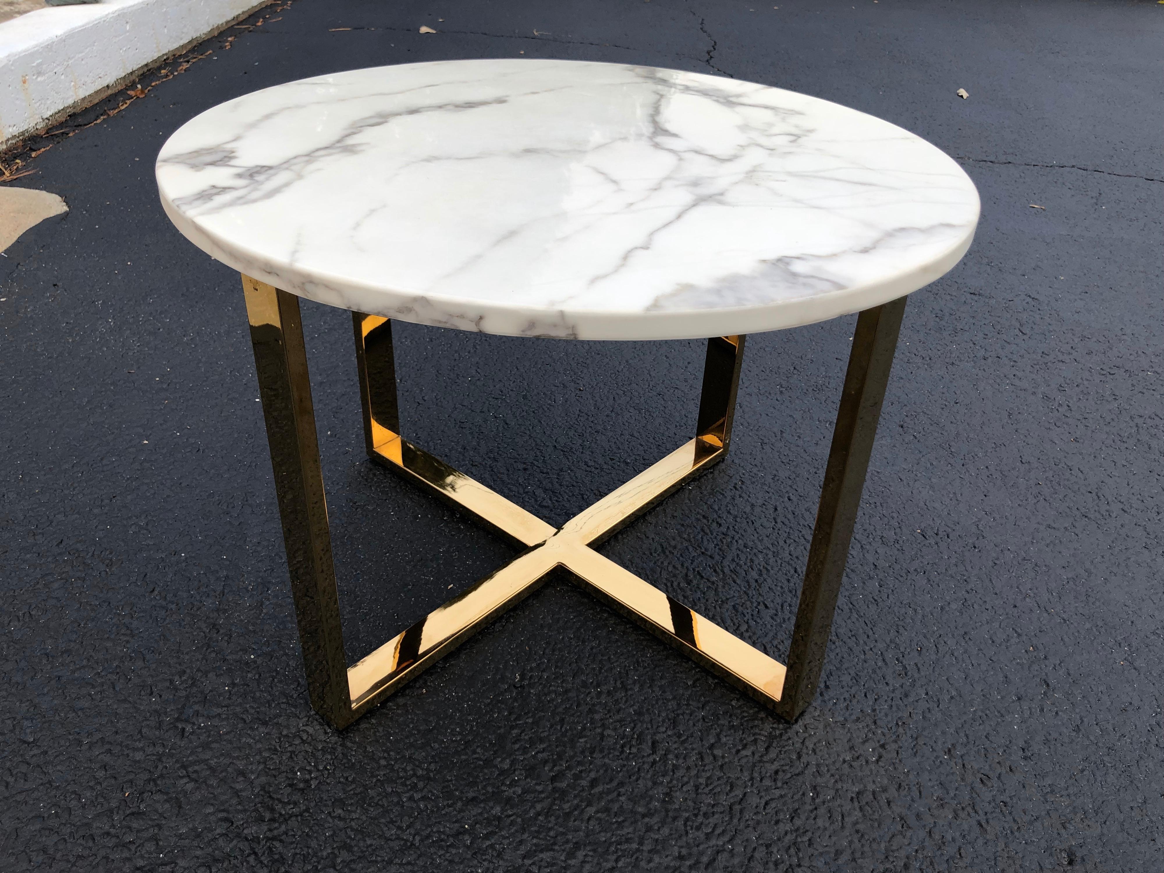 Mid Century Round Marble and Brass Table 9