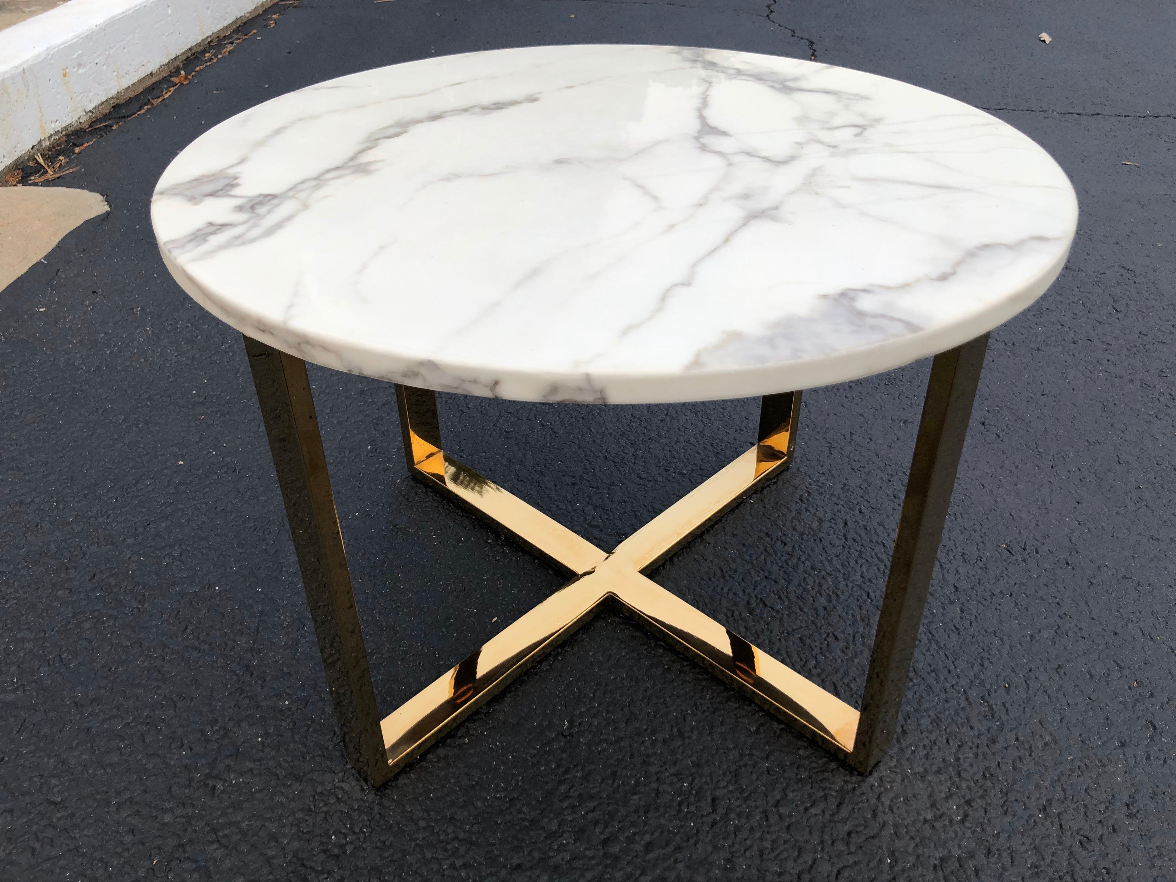 Mid-Century Modern Mid Century Round Marble and Brass Table