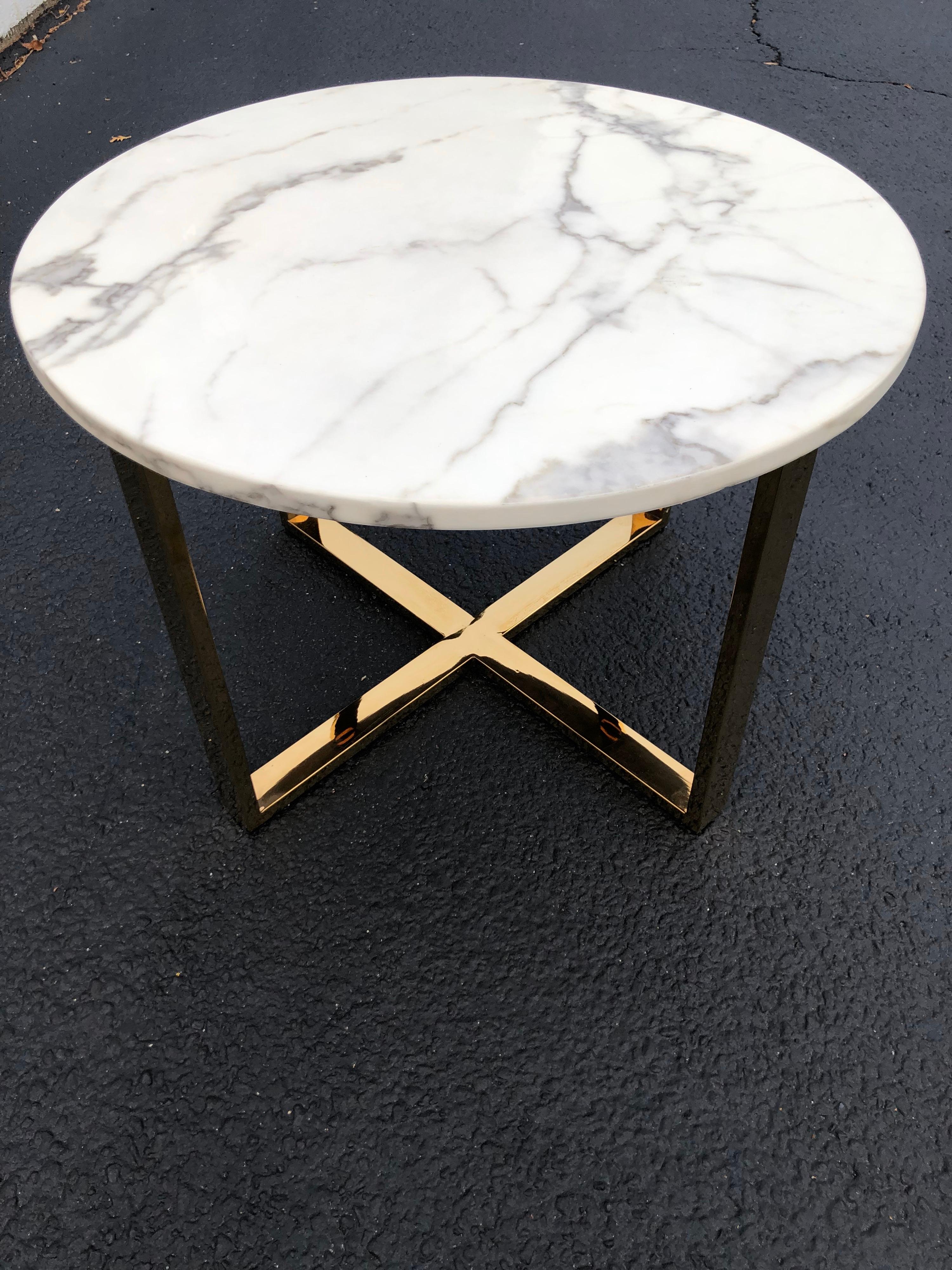 Late 20th Century Mid Century Round Marble and Brass Table