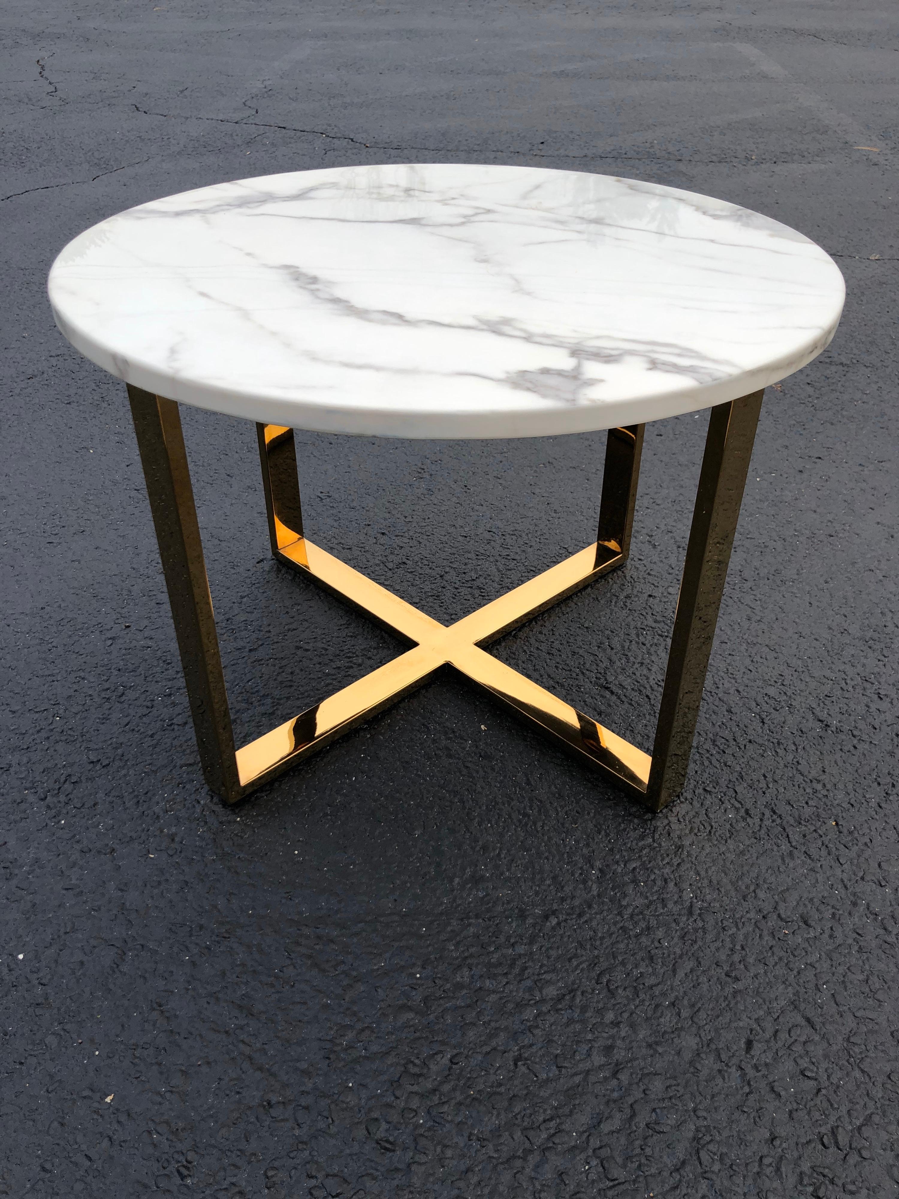 Mid Century Round Marble and Brass Table 3