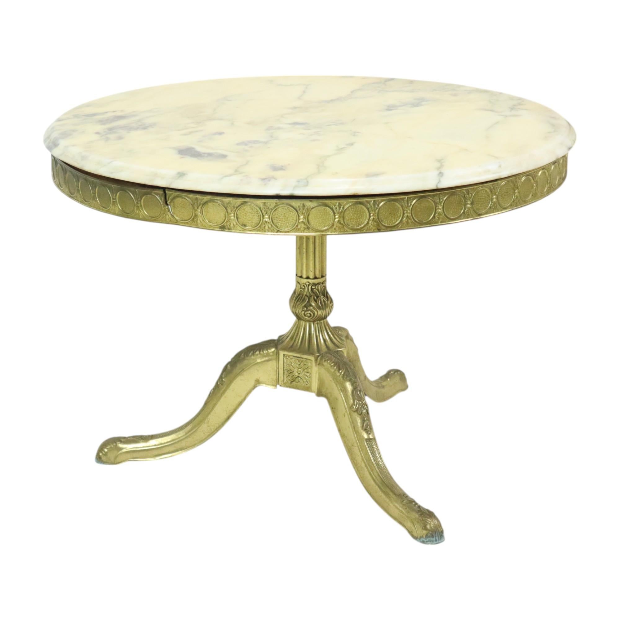 Mid Century Round Marble Coffee Table Side Table Brass For Sale 5