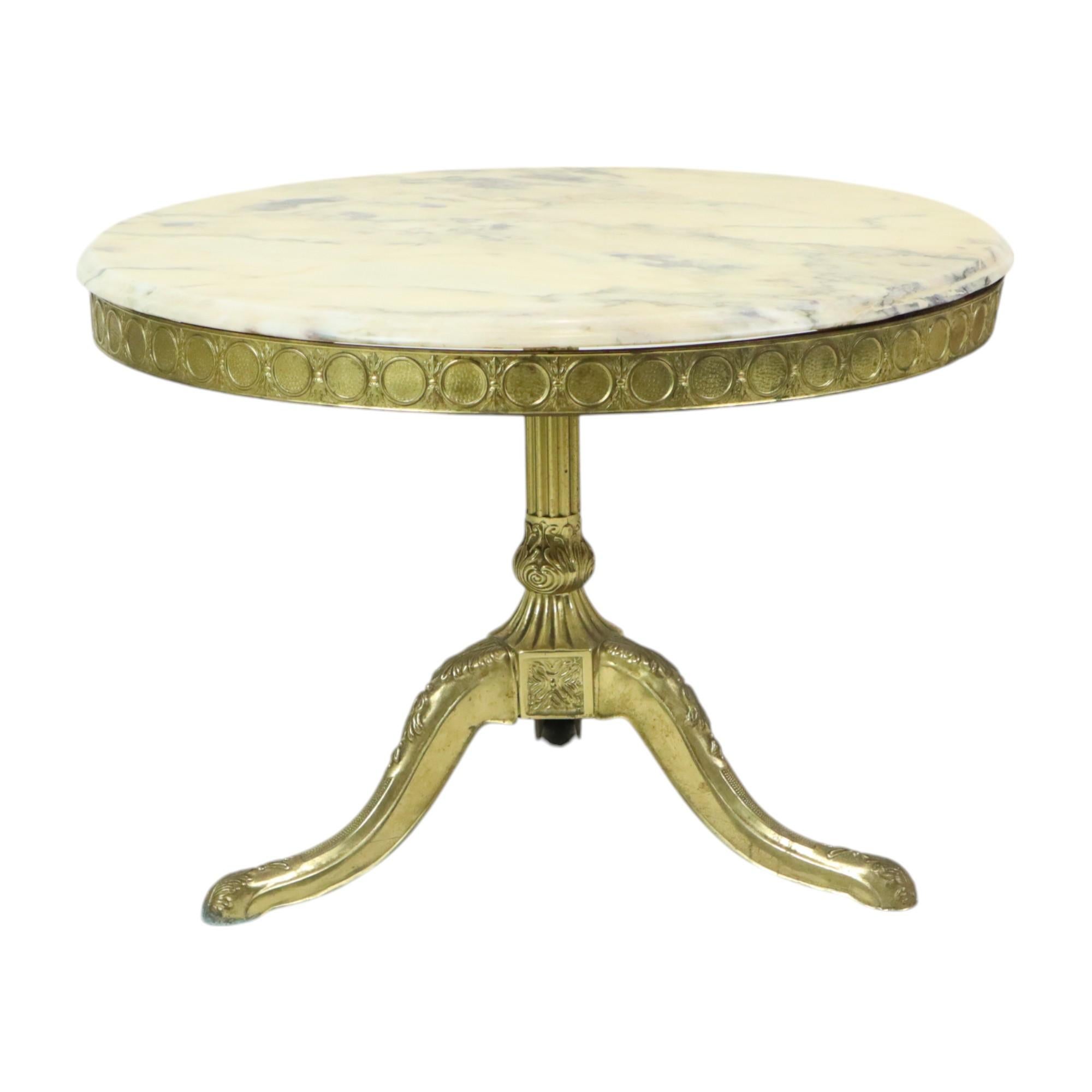 European Mid Century Round Marble Coffee Table Side Table Brass For Sale